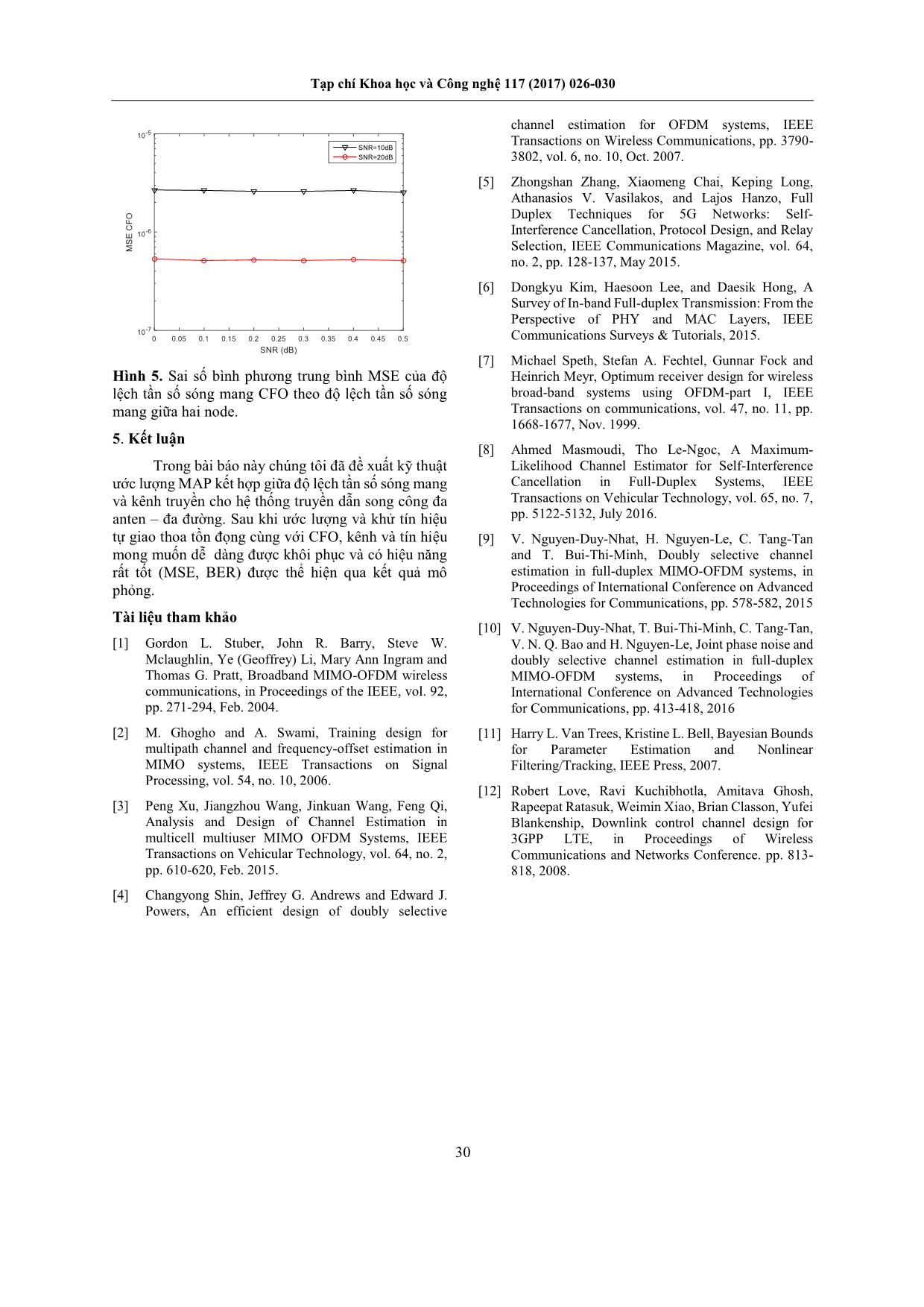 Kỹ thuật ước lượng MAP kết hợp giữa độ lệch tần số sóng mang và kênh truyền trong hệ thống truyền dẫn MIMO-OFDM song công trang 5
