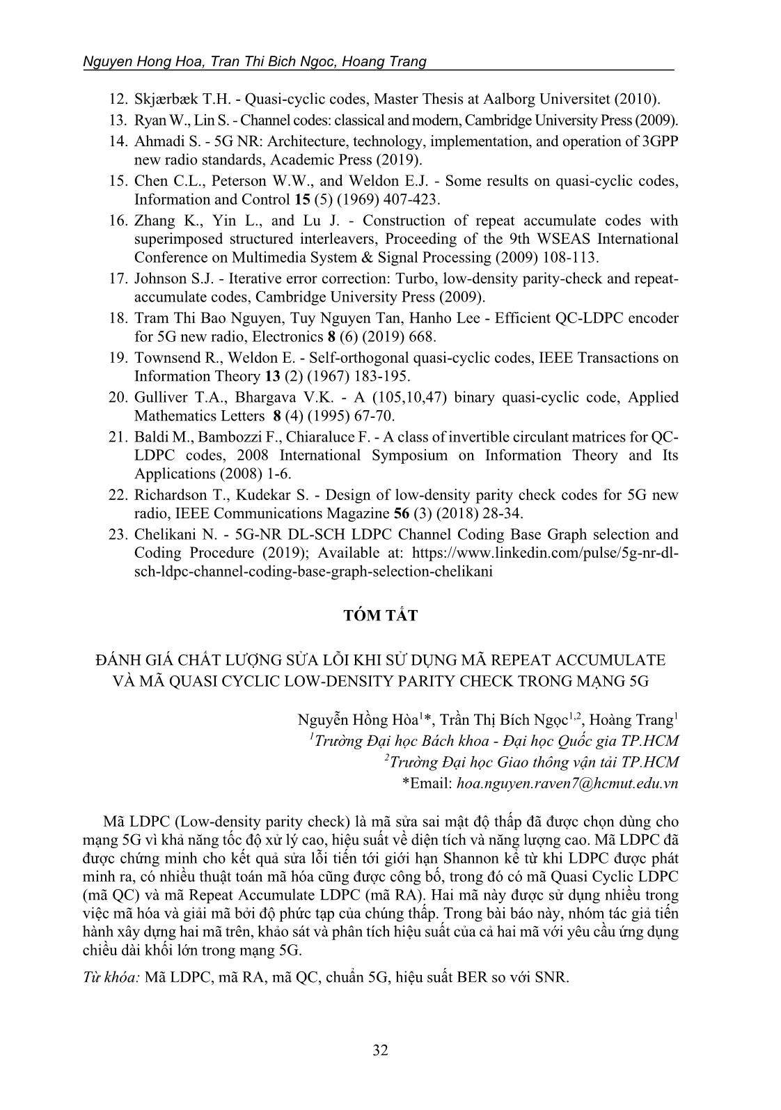 Evaluate error correction performance of binary repeat accumulate code and Quasi cyclic low-density parity-check code in 5G new-radio trang 10