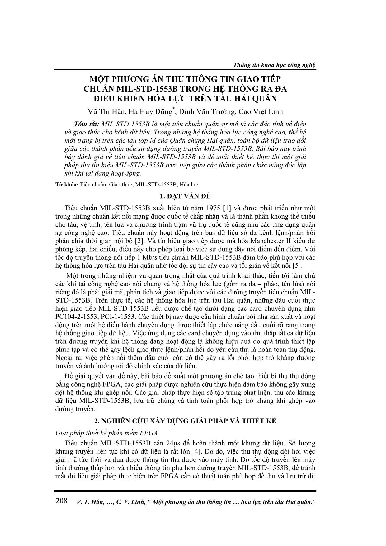 Một phương án thu thông tin giao tiếp chuẩn MIL-STD-1553B trong hệ thống ra đa điều khiển hỏa lực trên tàu hải quân trang 1