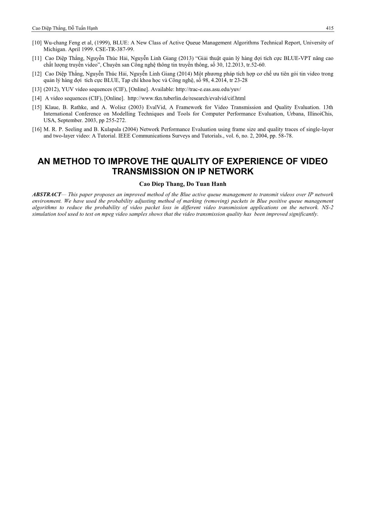 Một phương pháp cải thiện chất lượng trải nghiệm trong truyền video trên mạng IP trang 10