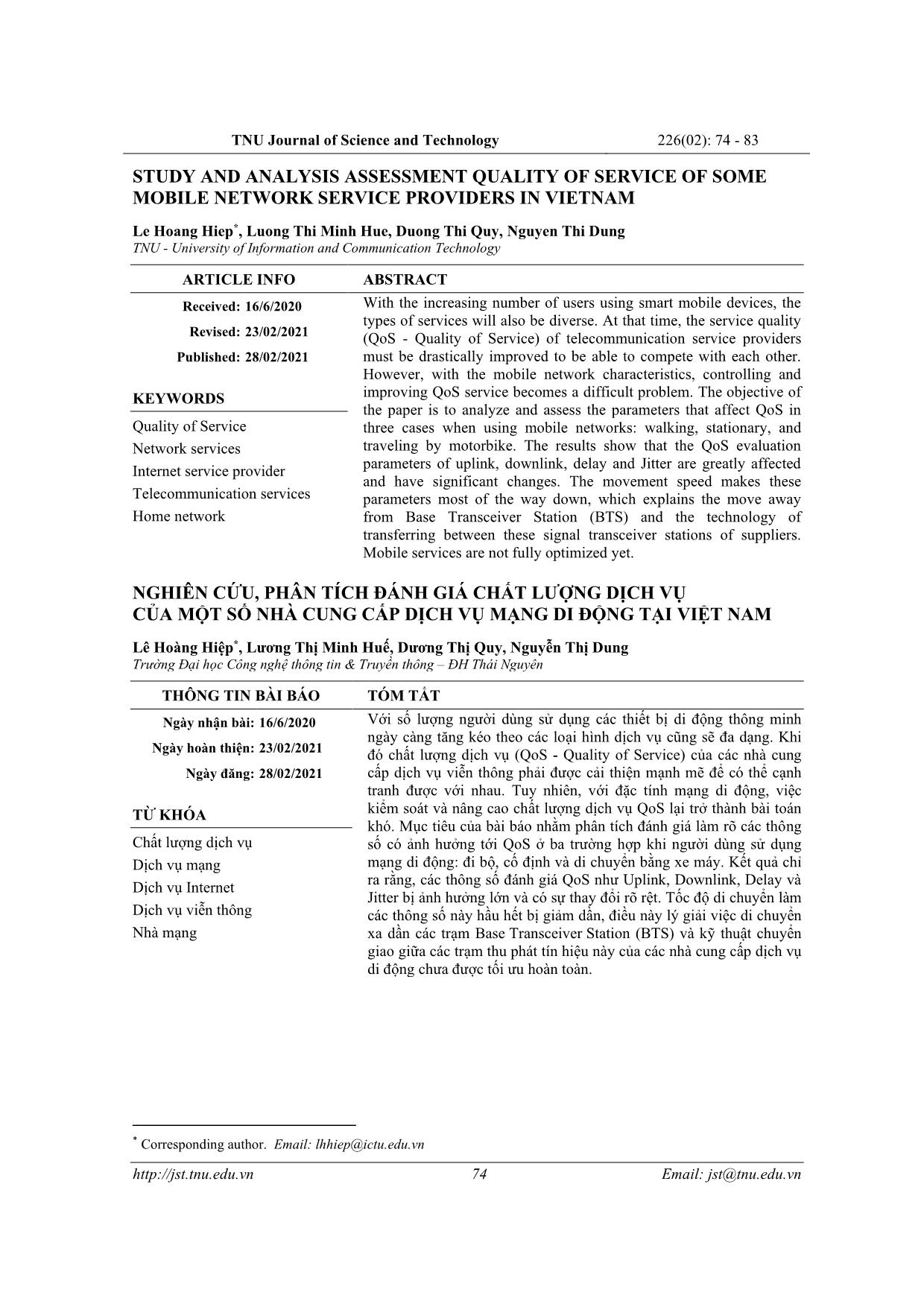 Study and analysis assessment quality of service of some mobile network service providers in Vietnam trang 1