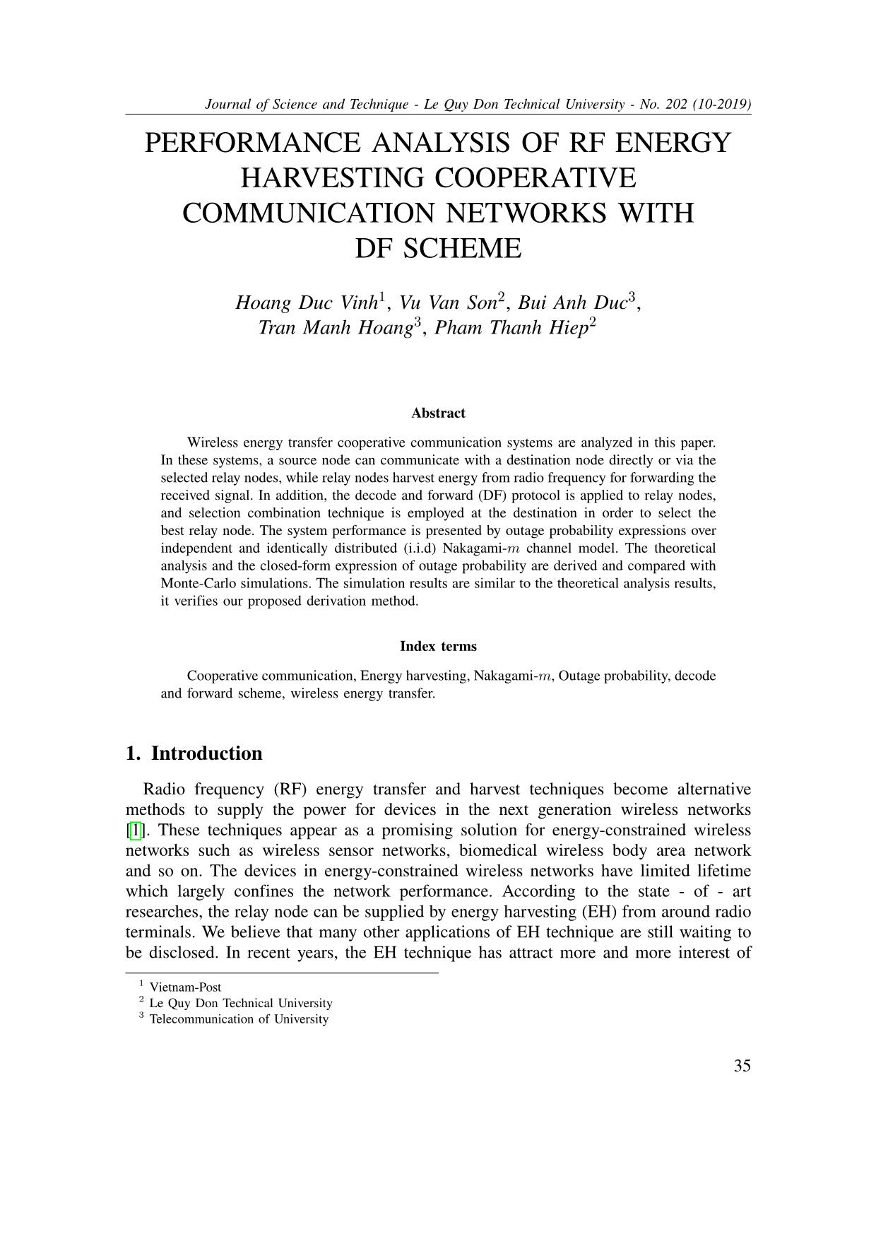Performance analysis of rf energy harvesting cooperative communication networks with DF scheme trang 1