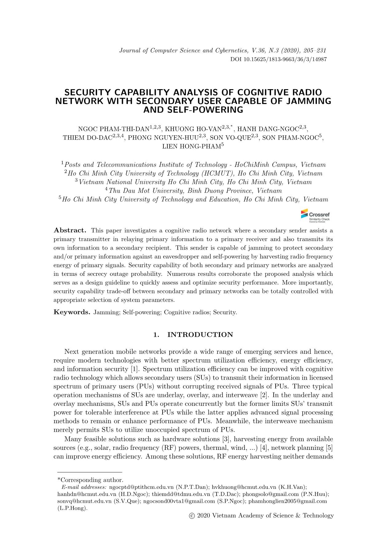 Security capability analysis of cognitive radio network with secondary user capable of jamming and self-powering trang 1