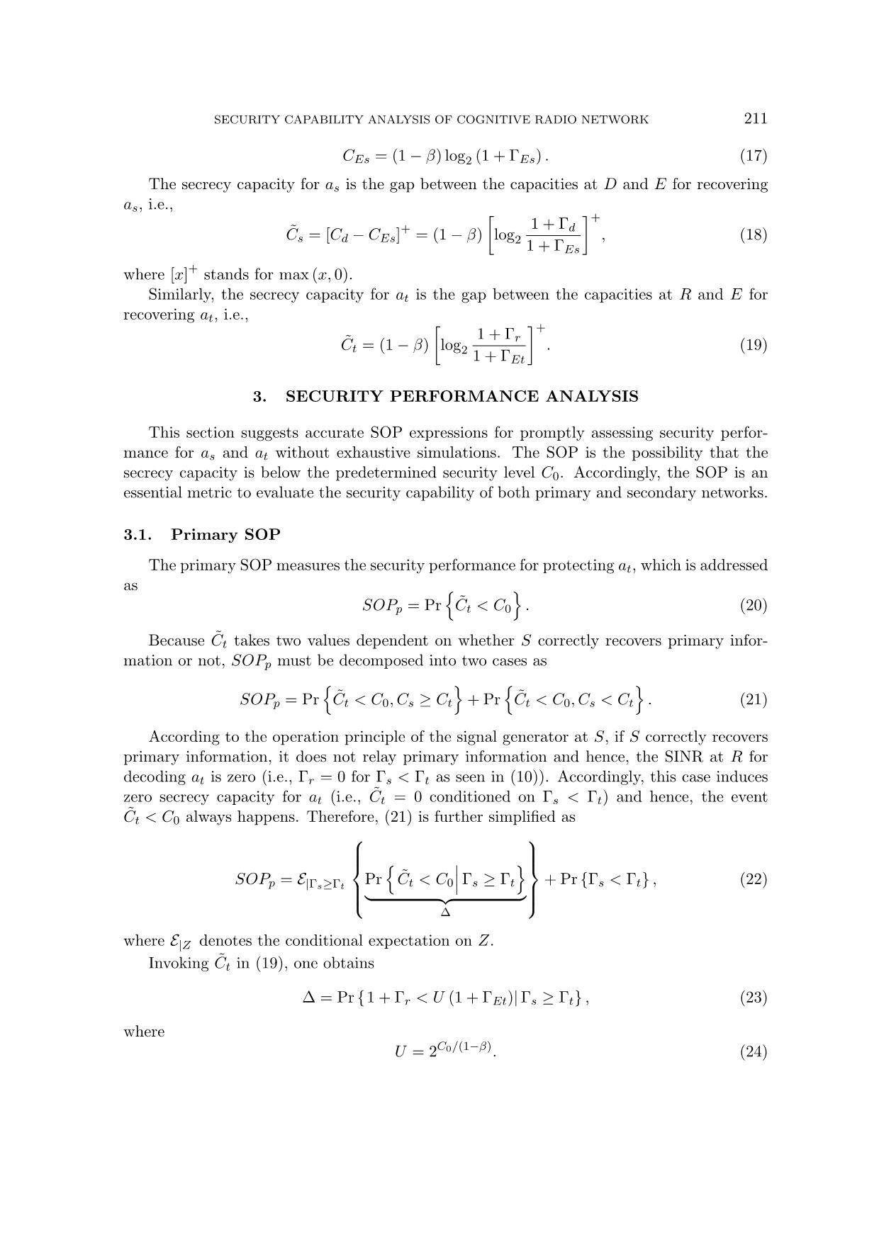 Security capability analysis of cognitive radio network with secondary user capable of jamming and self-powering trang 7