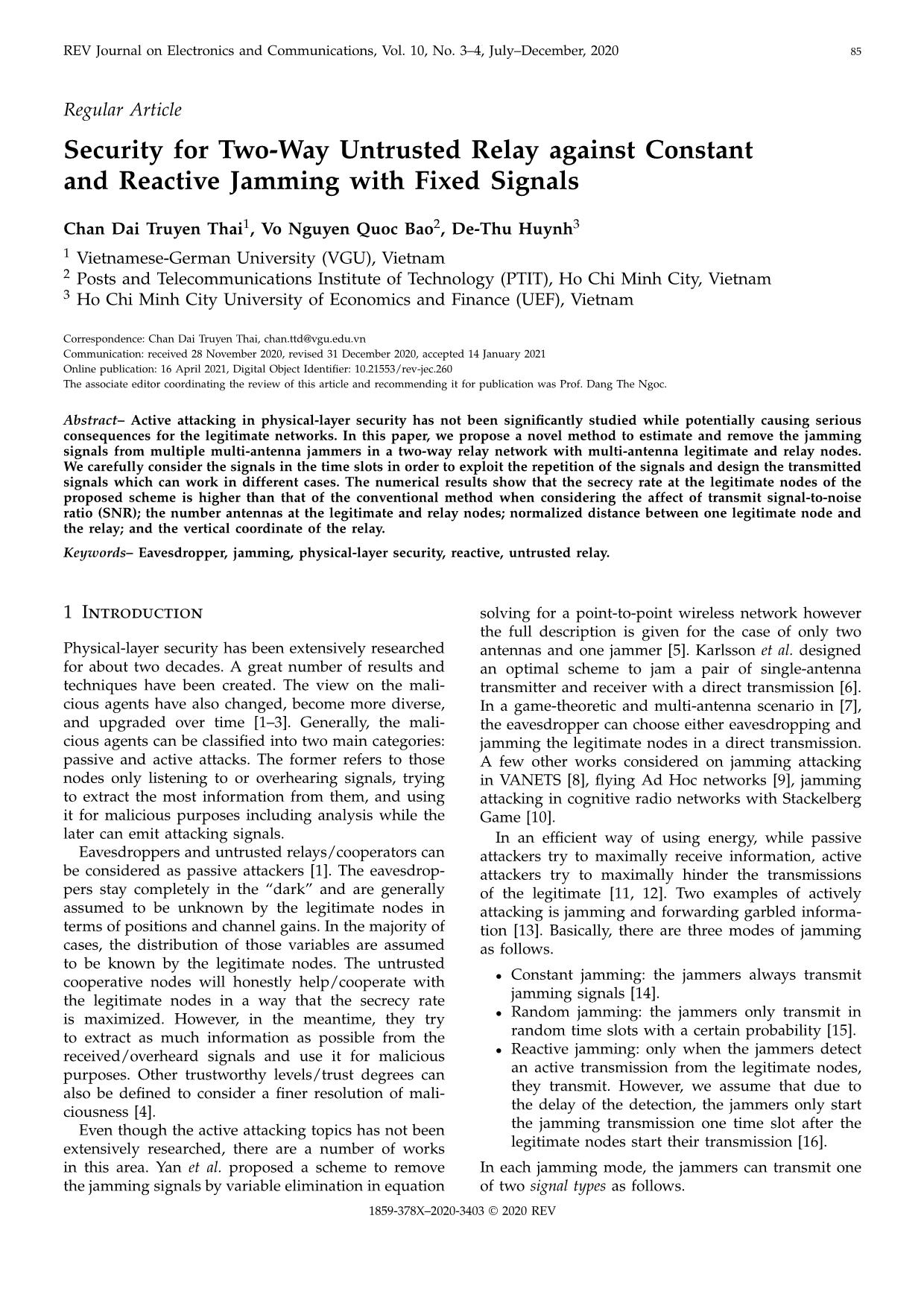 Security for two-way untrusted relay against constant and reactive jamming with fixed signals trang 1