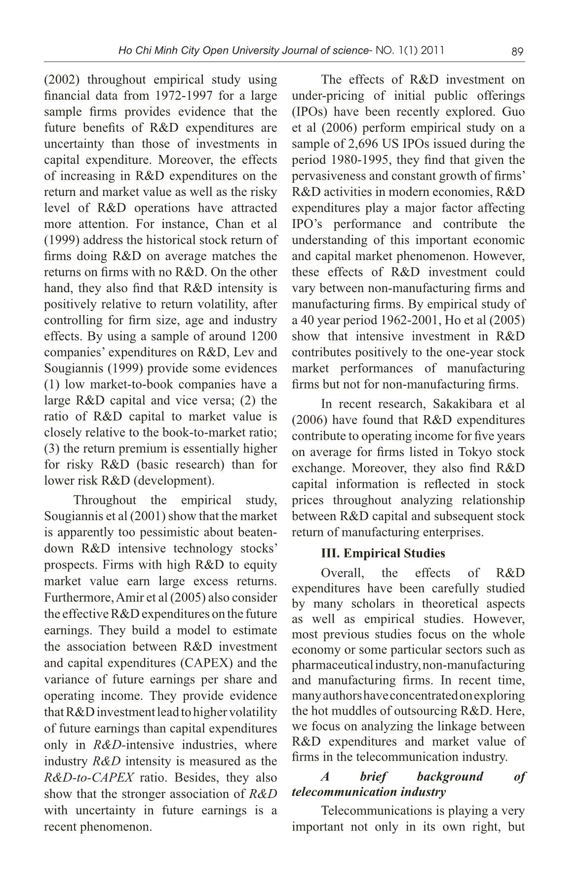 The effects R&D expenditures on the market value in the telecommunication industry-evidence from North America trang 3