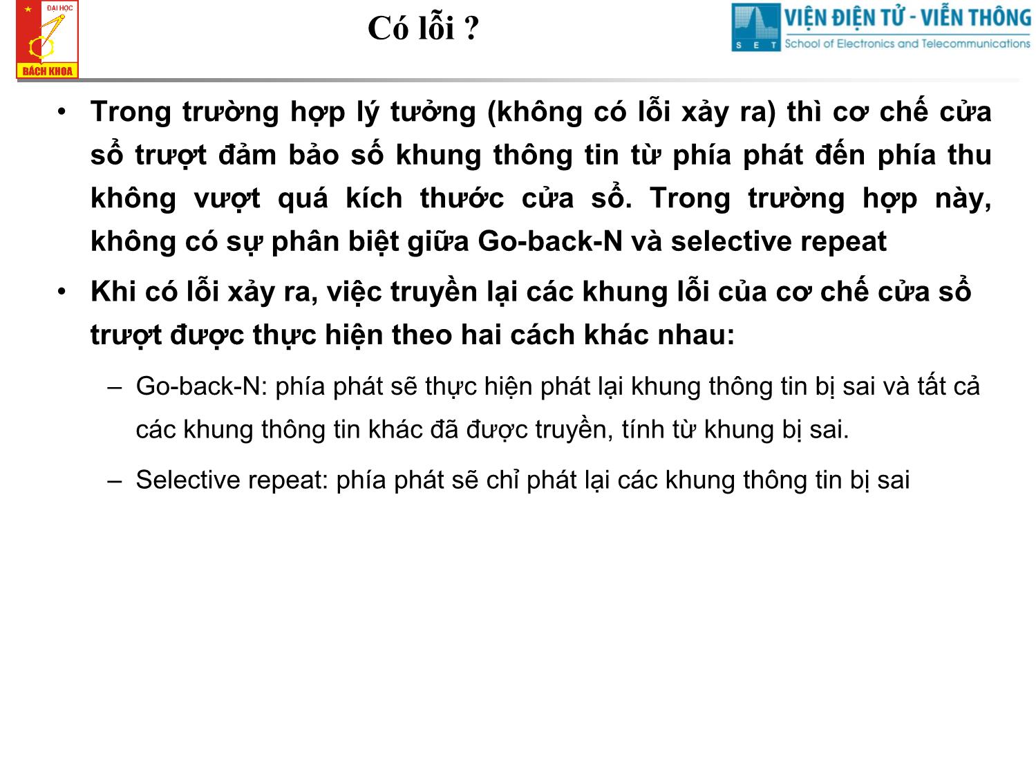 Bài giảng Cơ sở truyền số liệu - Chương 8: Điều khiển luồng kết hợp ARQ Go-back-N trang 4