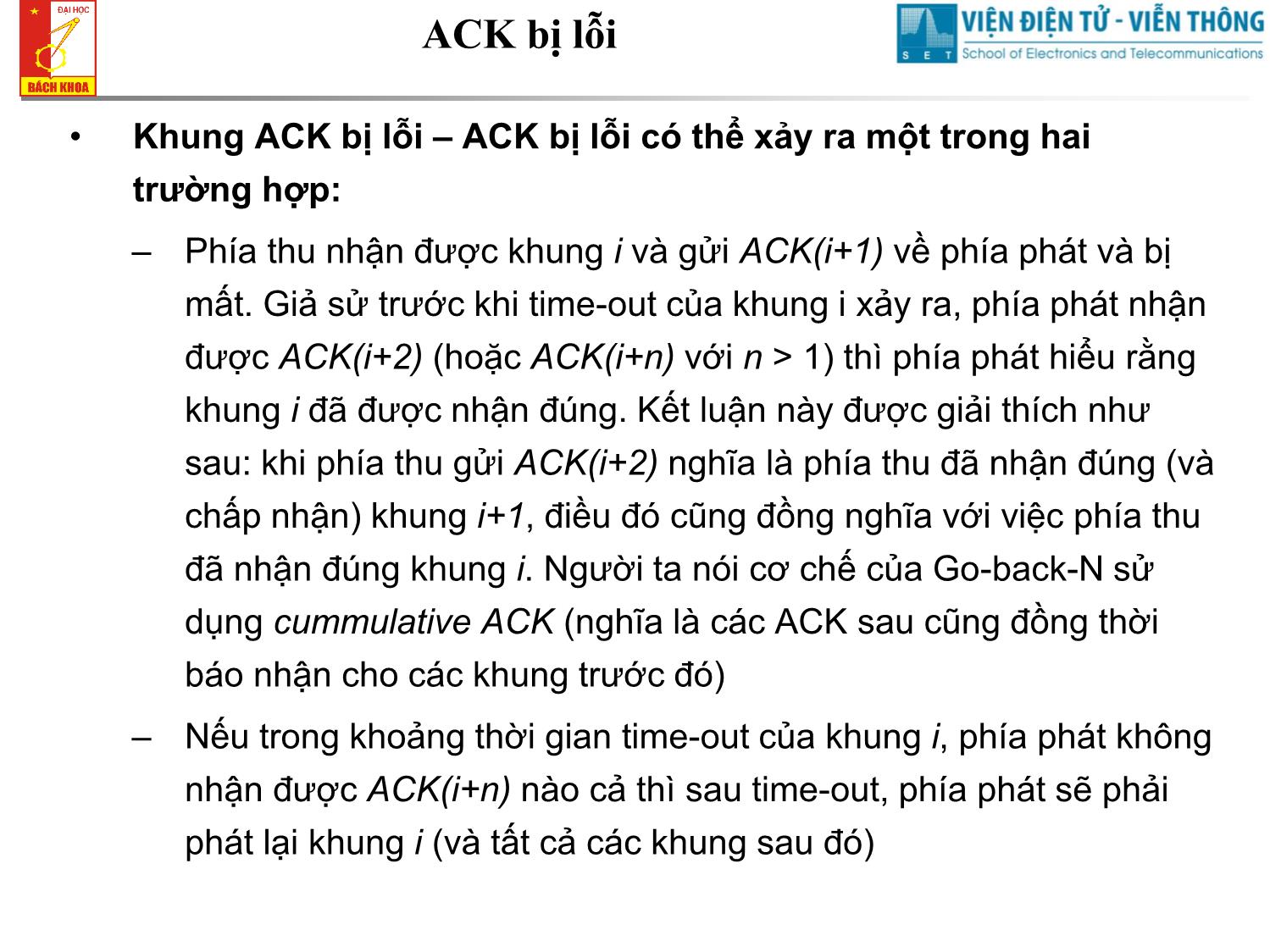 Bài giảng Cơ sở truyền số liệu - Chương 8: Điều khiển luồng kết hợp ARQ Go-back-N trang 7