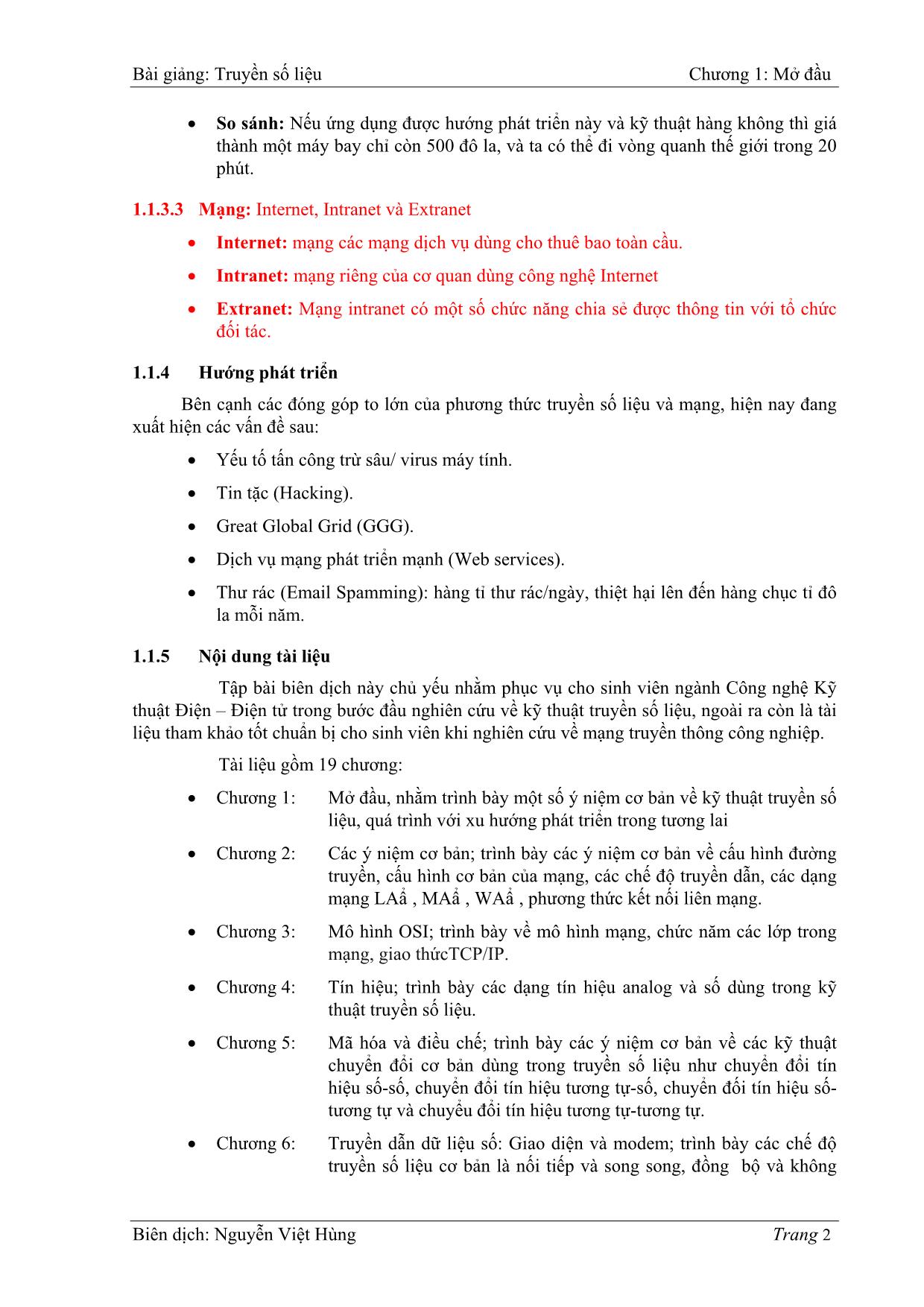 Bài giảng Truyền số liệu - Chương 1: Mở đầu - Nguyễn Việt Hùng trang 2