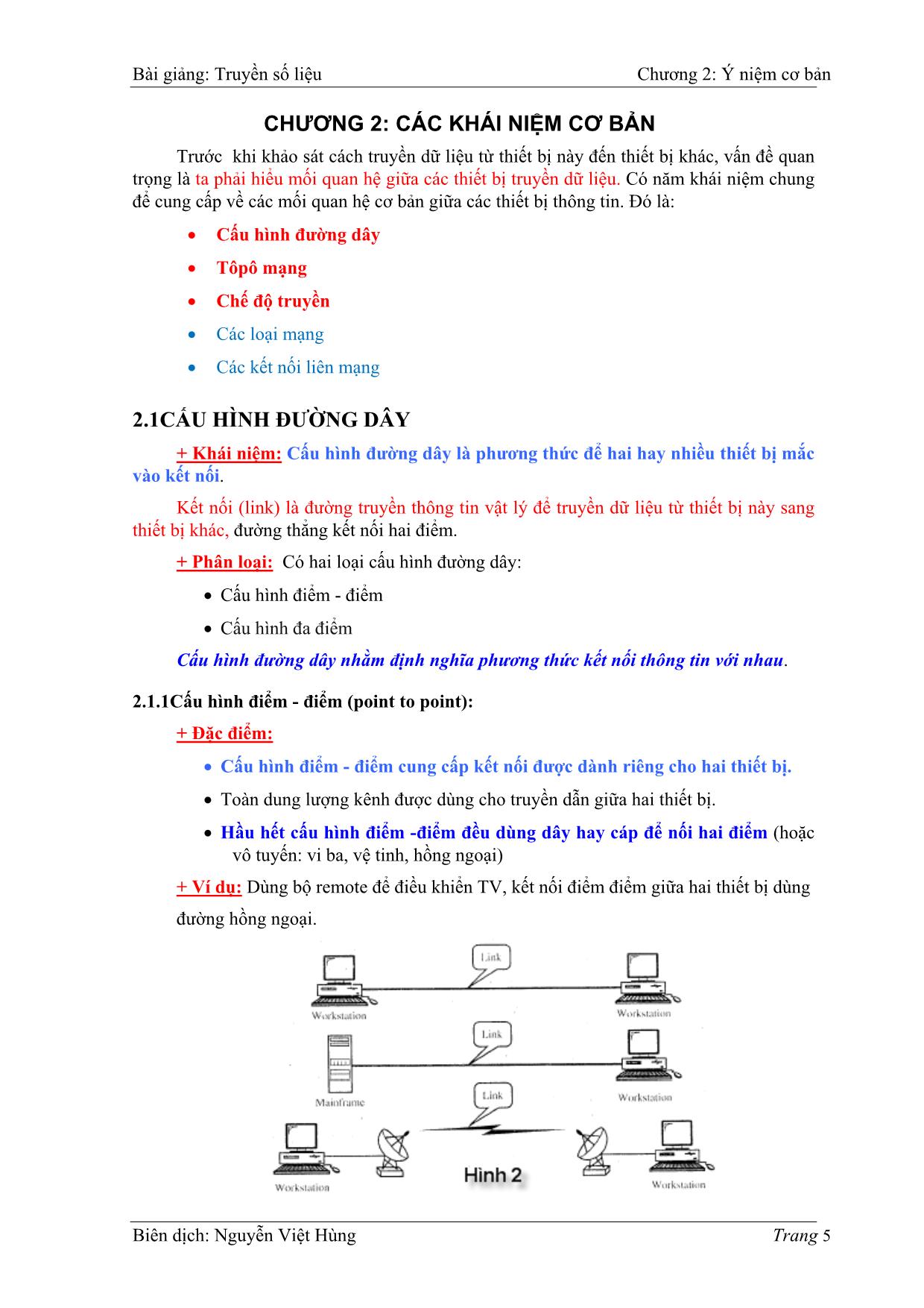 Bài giảng Truyền số liệu - Chương 2: Các khái niệm cơ bản - Nguyễn Việt Hùng trang 1