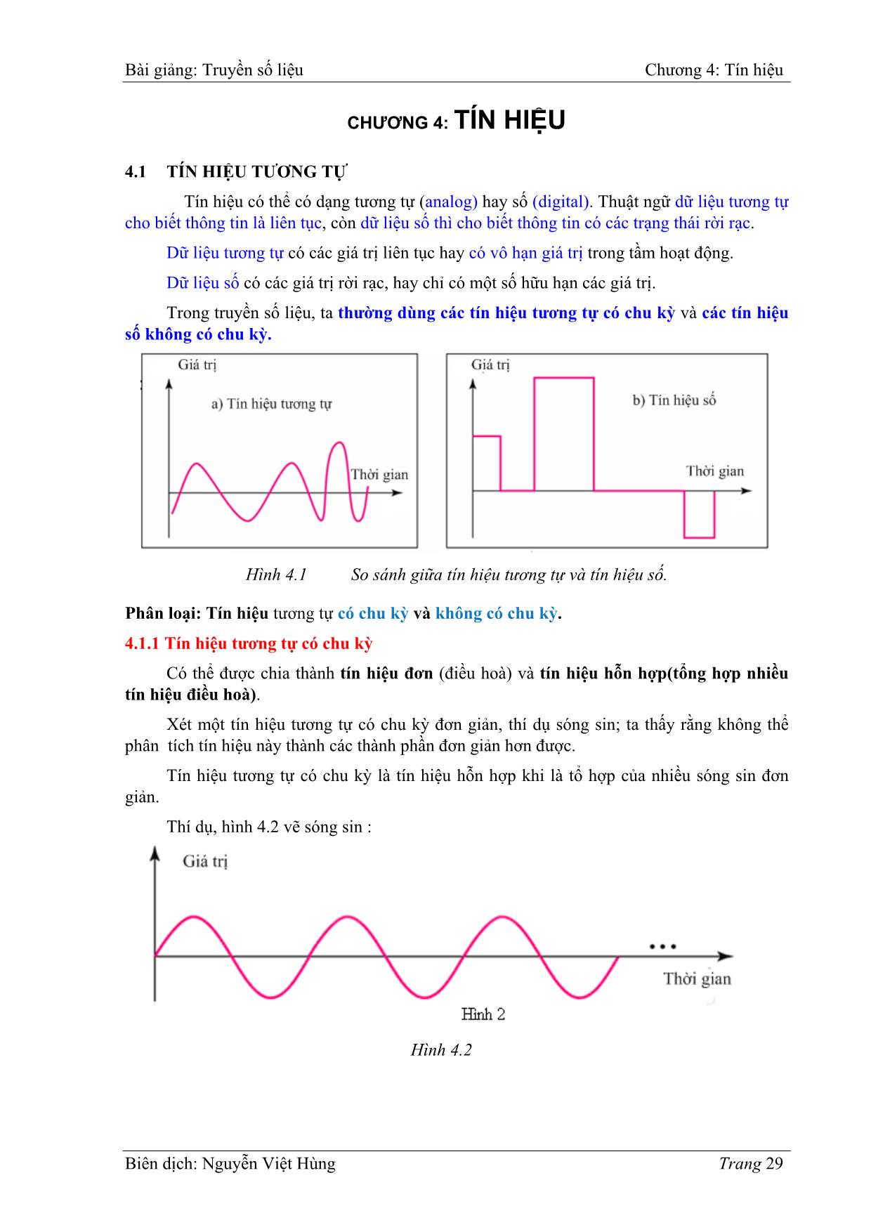 Bài giảng Truyền số liệu - Chương 4: Tín hiệu - Nguyễn Việt Hùng trang 1