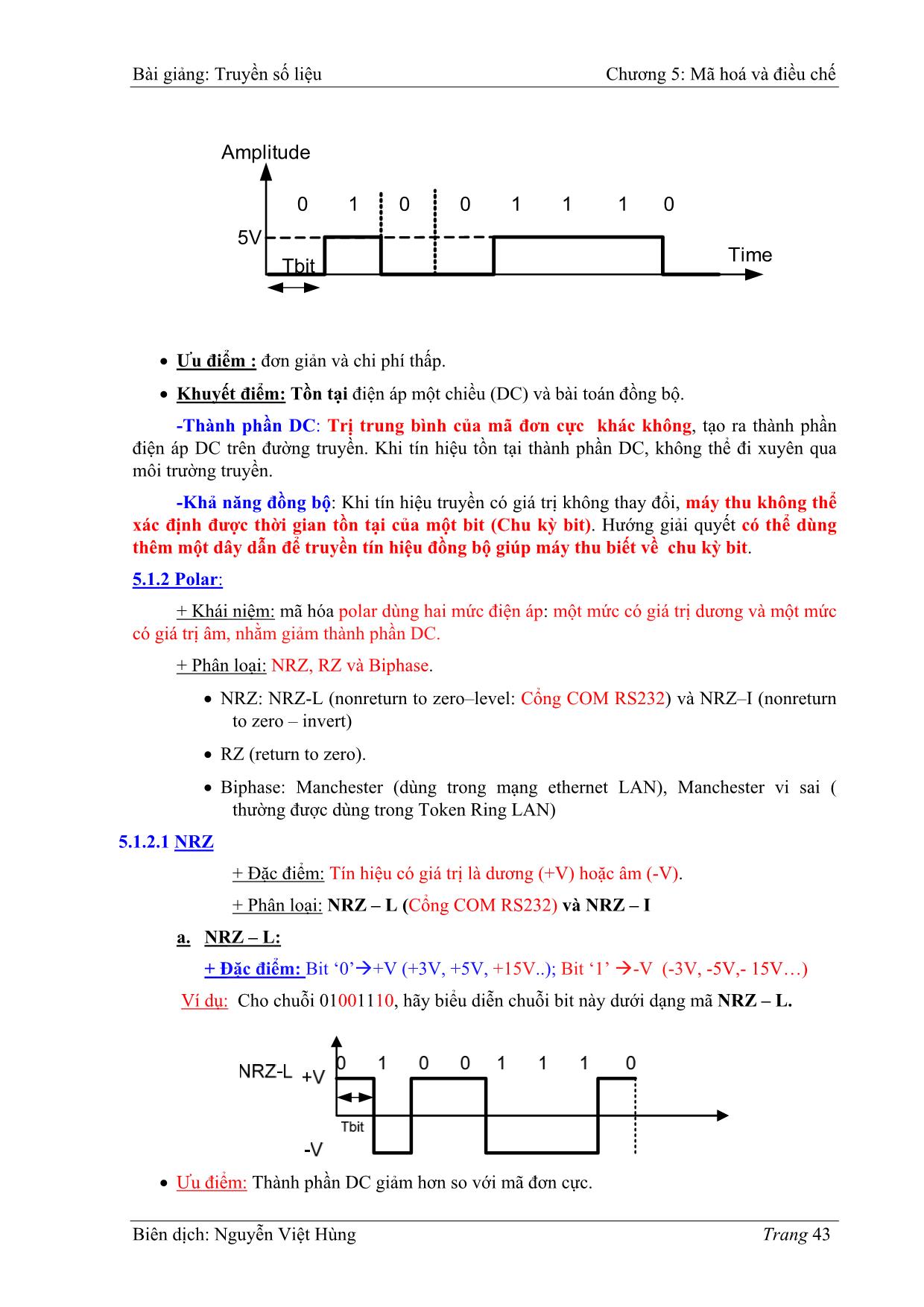 Bài giảng Truyền số liệu - Chương 5: Mã hoá và điều chế - Nguyễn Việt Hùng trang 2