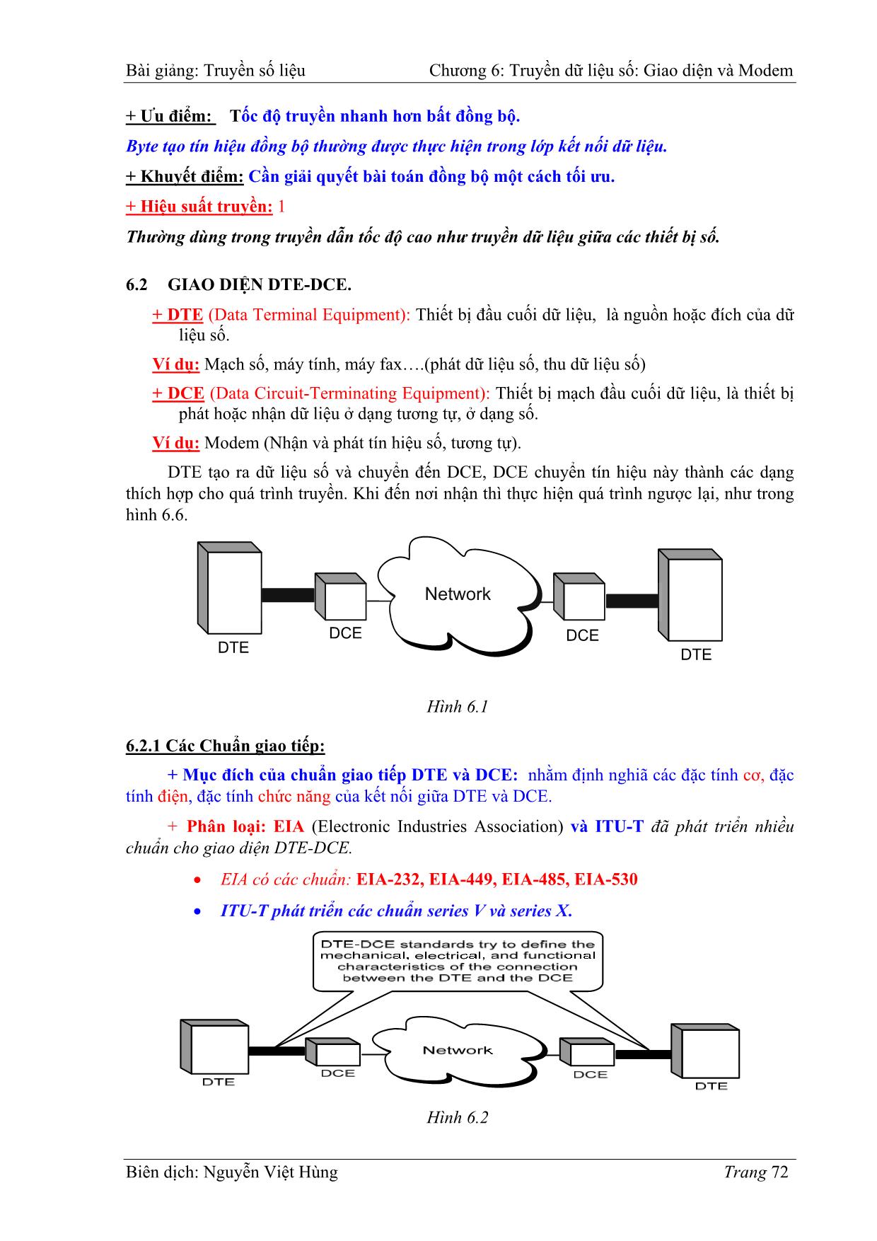 Bài giảng Truyền số liệu - Chương 6: Truyền dữ liệu số - Giao diện và Modem - Nguyễn Việt Hùng trang 3