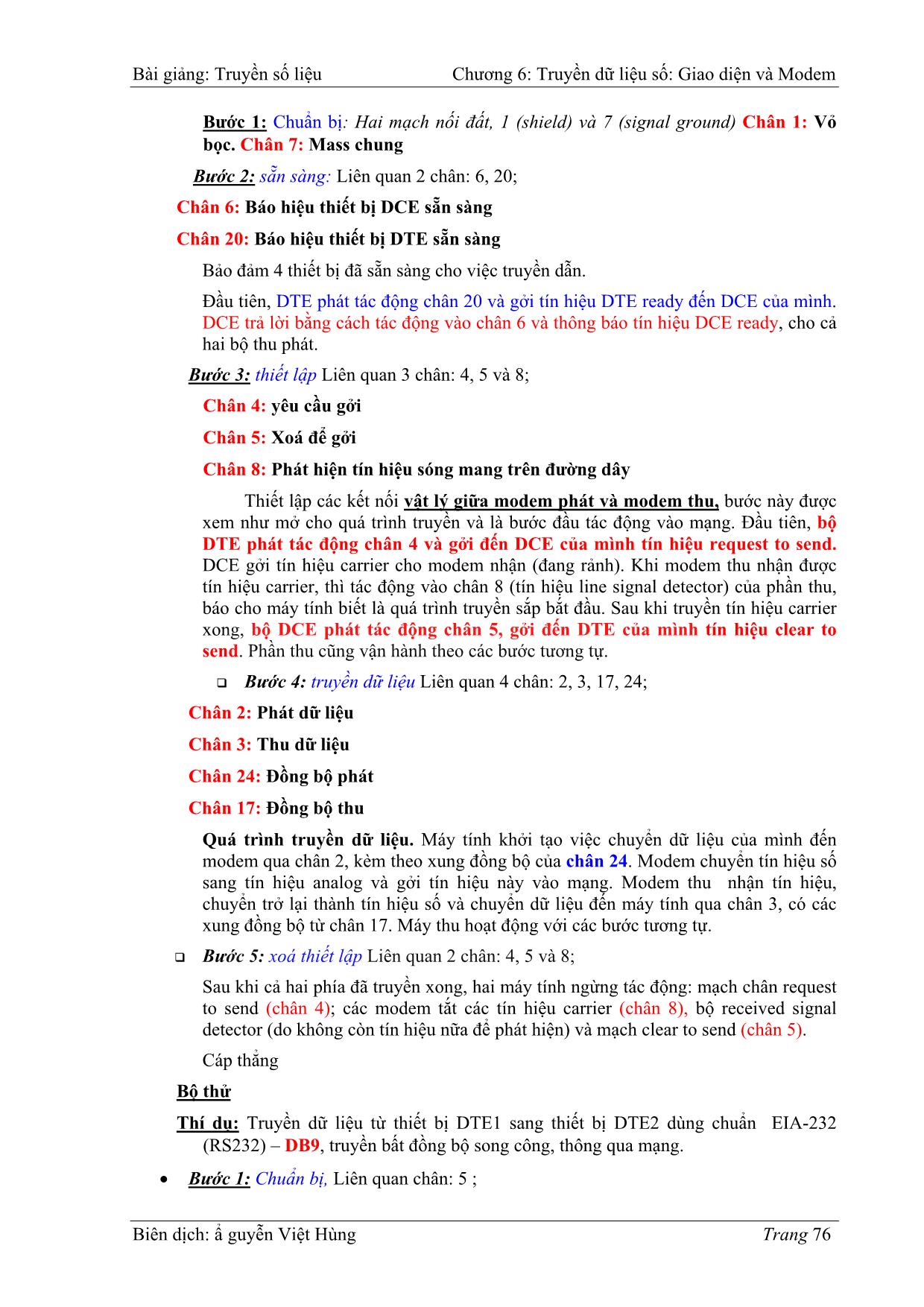 Bài giảng Truyền số liệu - Chương 6: Truyền dữ liệu số - Giao diện và Modem - Nguyễn Việt Hùng trang 7