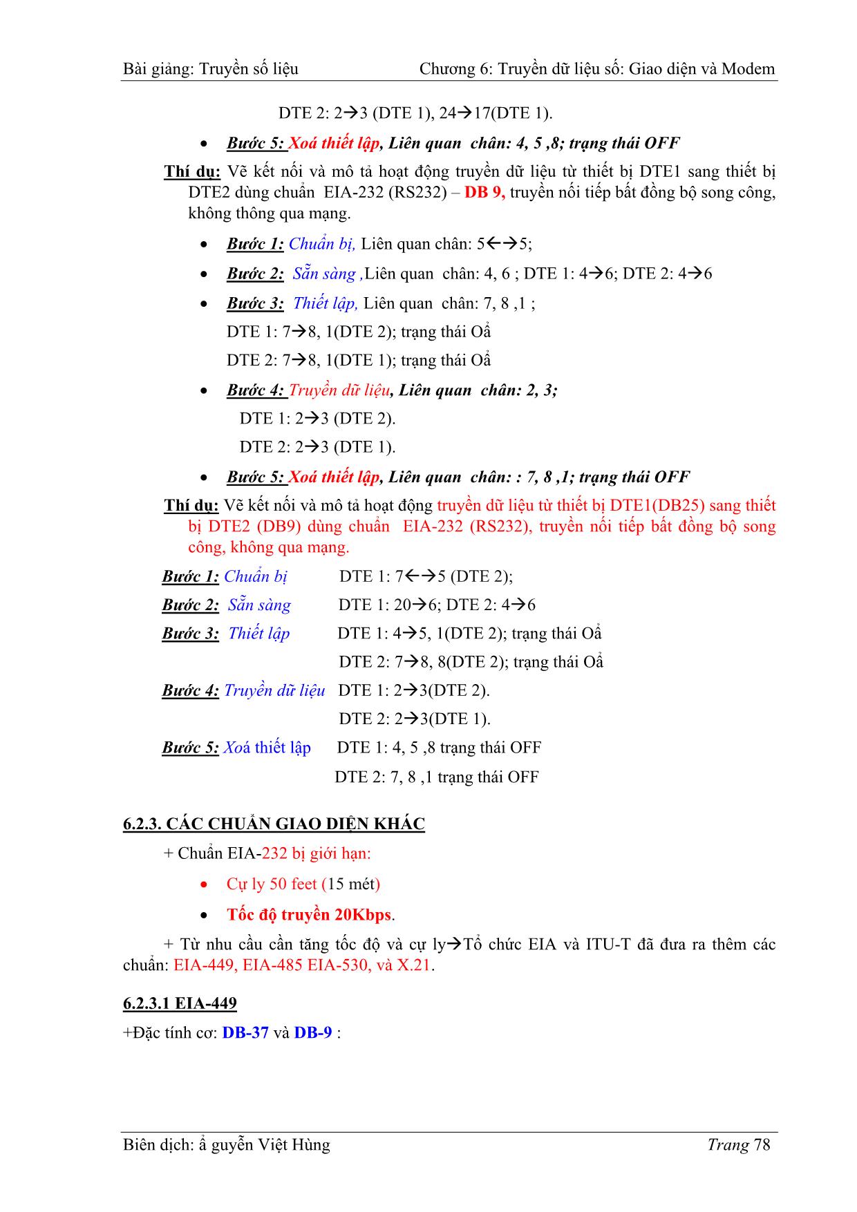 Bài giảng Truyền số liệu - Chương 6: Truyền dữ liệu số - Giao diện và Modem - Nguyễn Việt Hùng trang 9