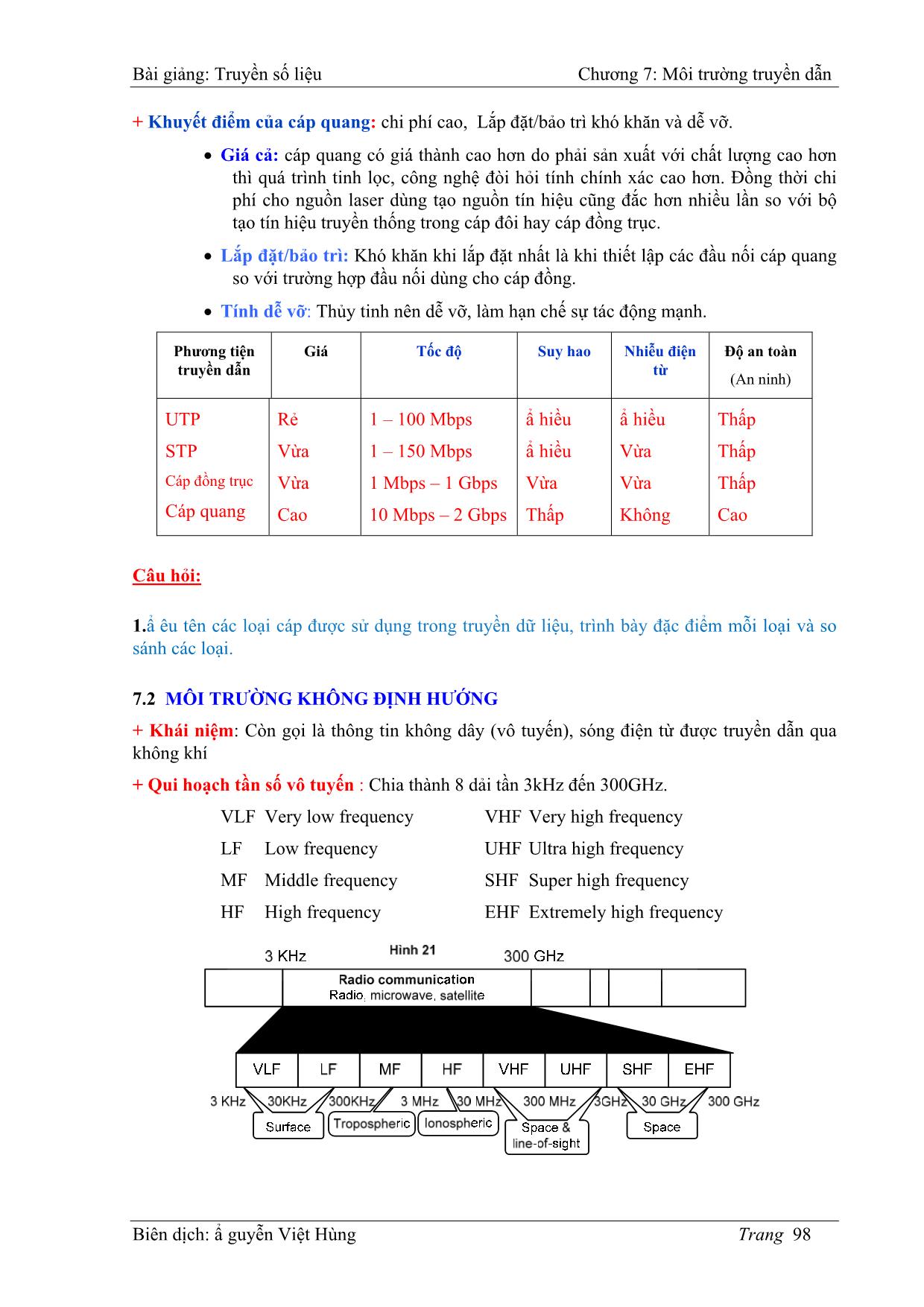 Bài giảng Truyền số liệu - Chương 7: Môi trường truyền dẫn - Nguyễn Việt Hùng trang 9