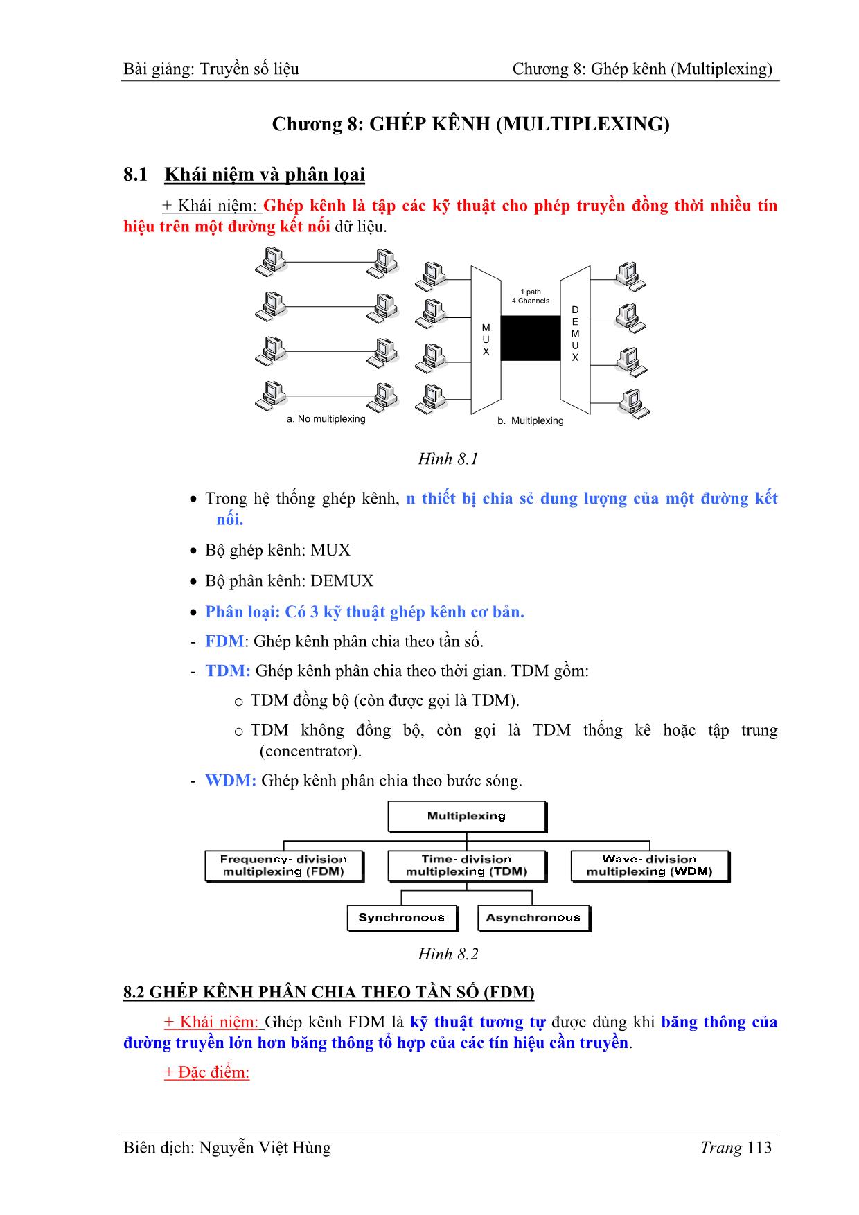 Bài giảng Truyền số liệu - Chương 8: Ghép kênh (Multiplexing) - Nguyễn Việt Hùng trang 1