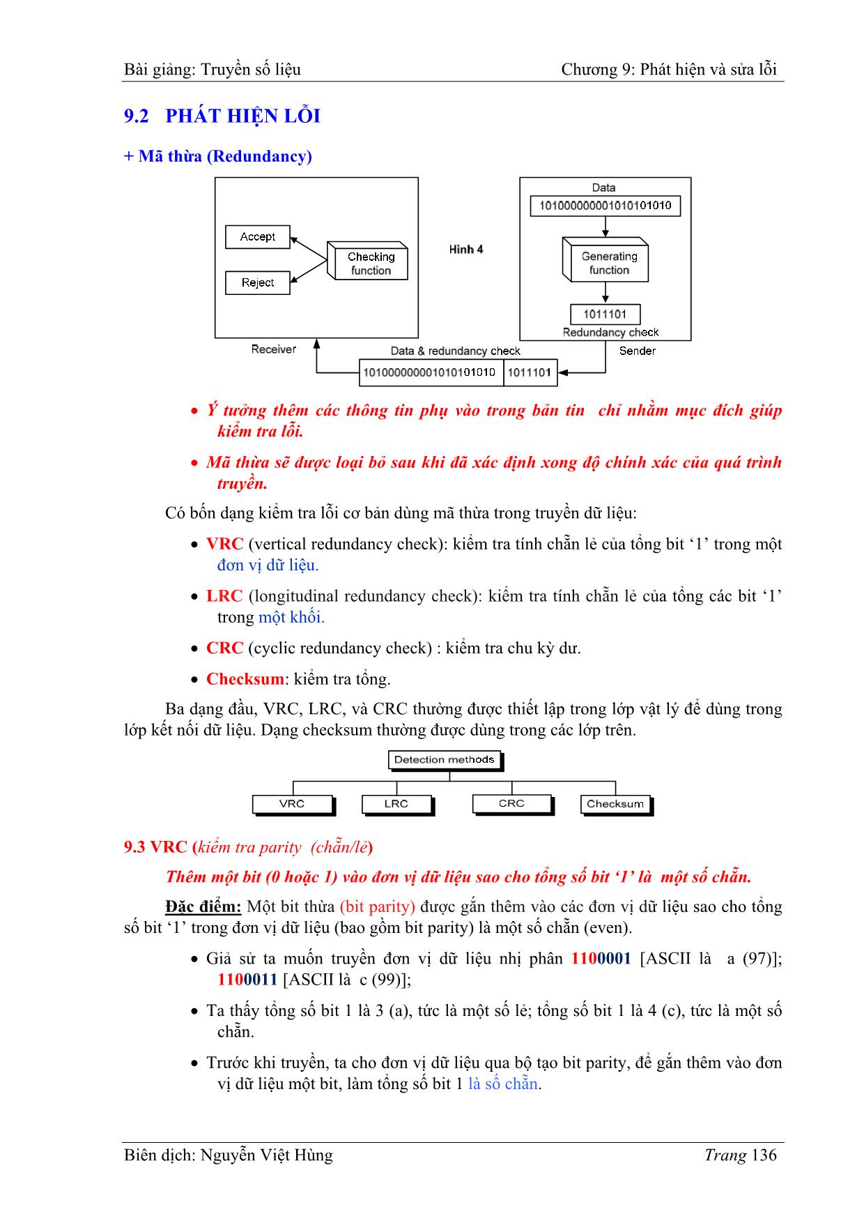 Bài giảng Truyền số liệu - Chương 9: Phát hiện và sửa lỗi - Nguyễn Việt Hùng trang 2