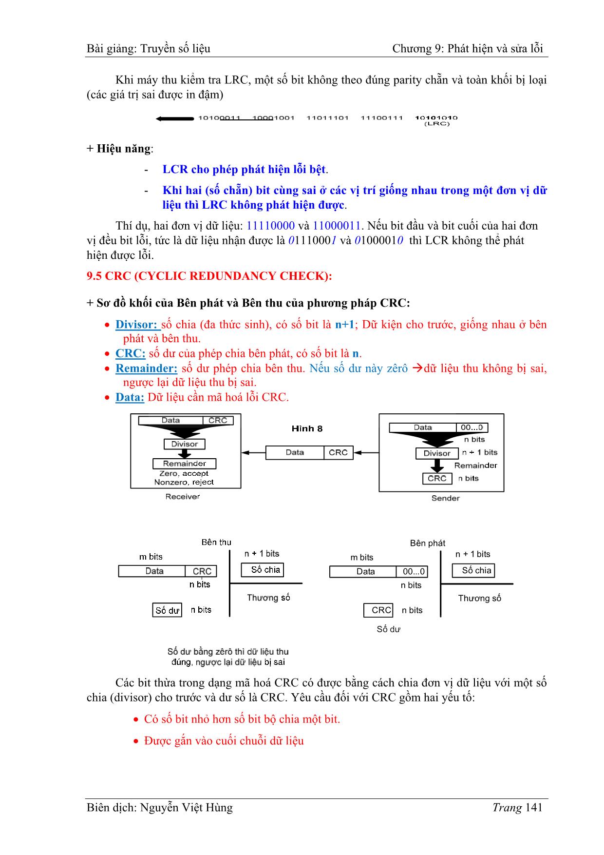 Bài giảng Truyền số liệu - Chương 9: Phát hiện và sửa lỗi - Nguyễn Việt Hùng trang 7