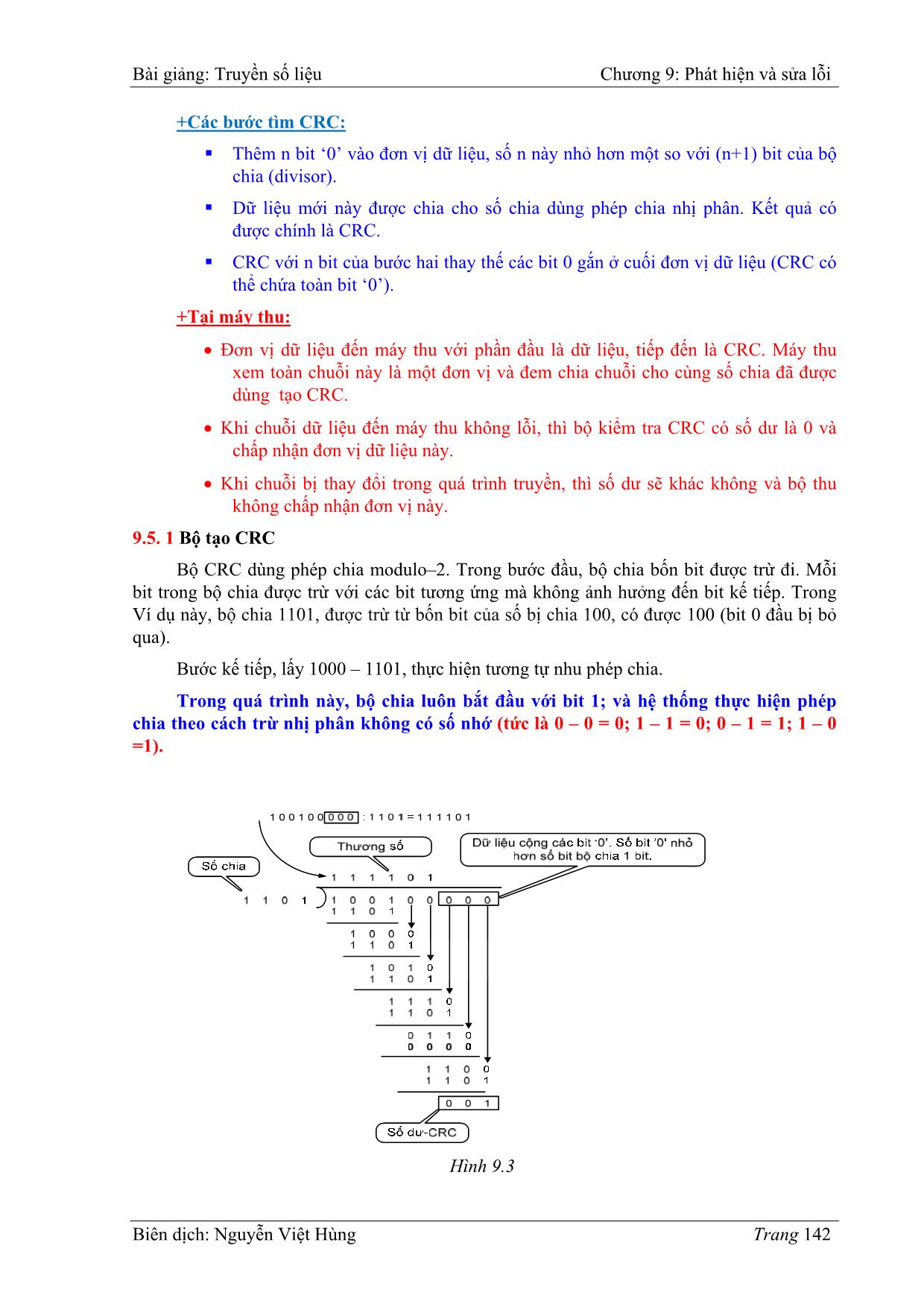 Bài giảng Truyền số liệu - Chương 9: Phát hiện và sửa lỗi - Nguyễn Việt Hùng trang 8