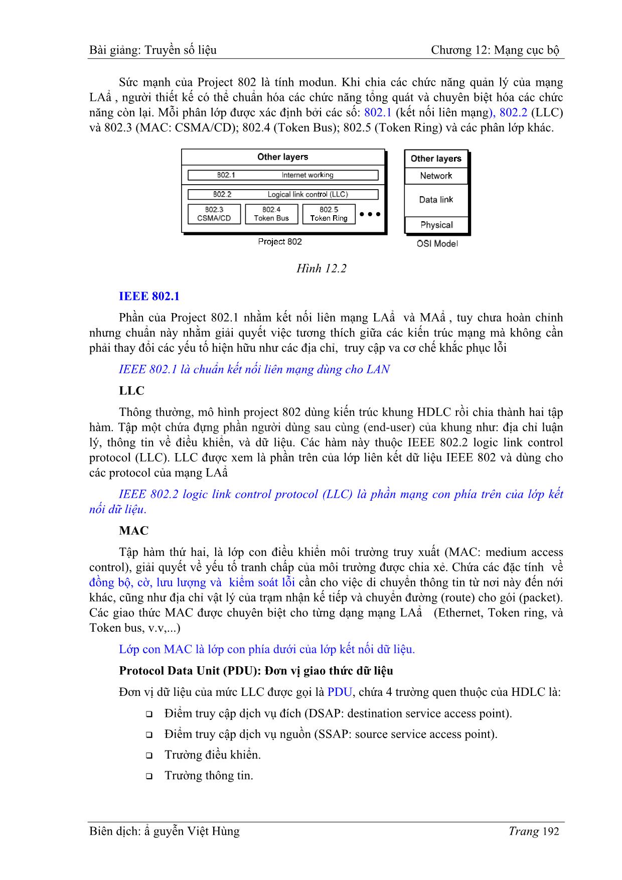 Bài giảng Truyền số liệu - Chương 12: Mạng cục bộ (LAN: Local area networks) - Nguyễn Việt Hùng trang 2