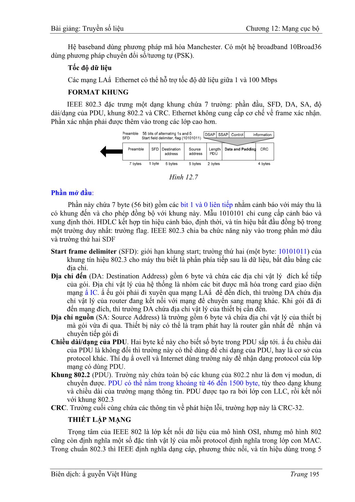 Bài giảng Truyền số liệu - Chương 12: Mạng cục bộ (LAN: Local area networks) - Nguyễn Việt Hùng trang 5