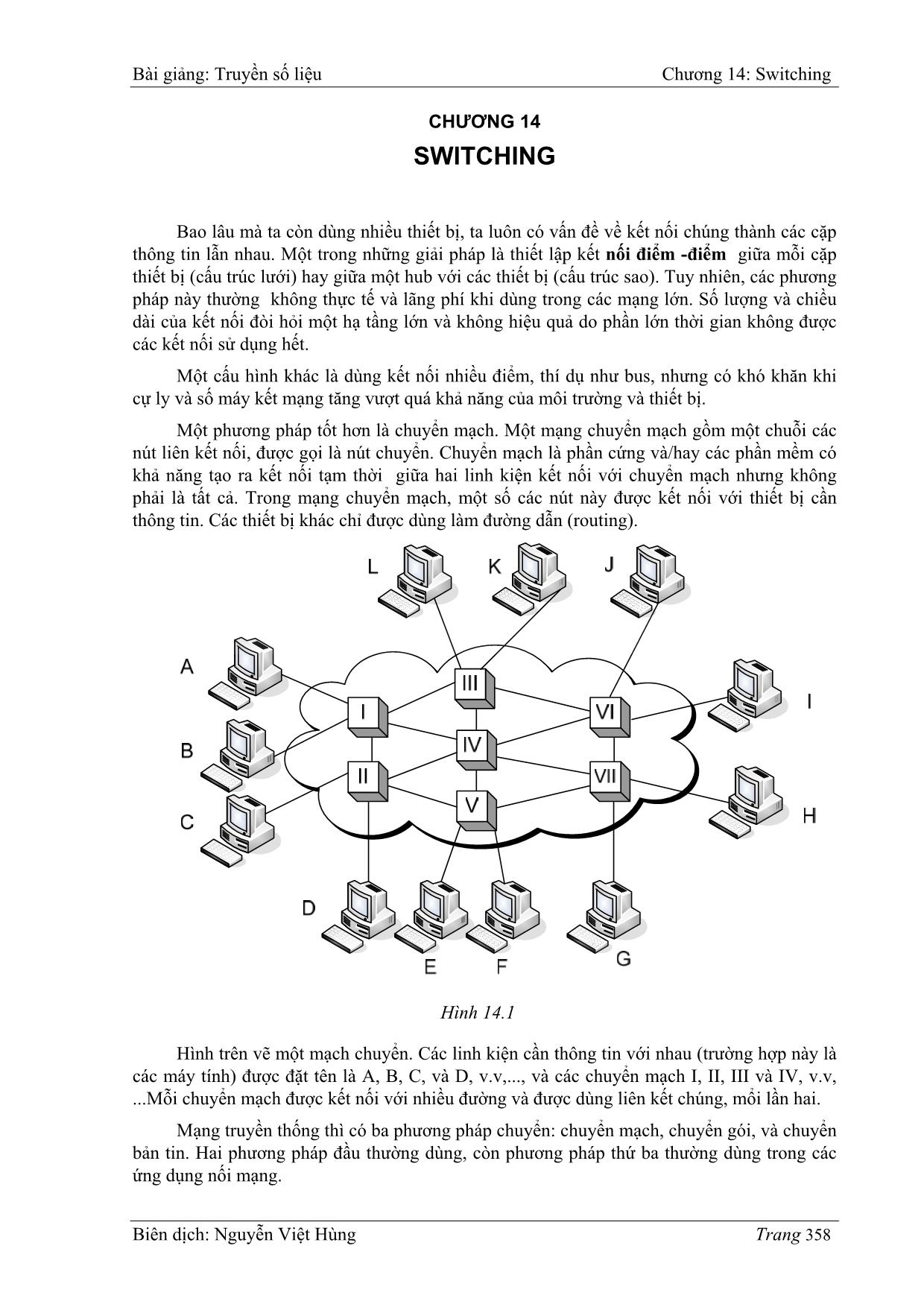 Bài giảng Truyền số liệu - Chương 14: Switching - Nguyễn Việt Hùng trang 1
