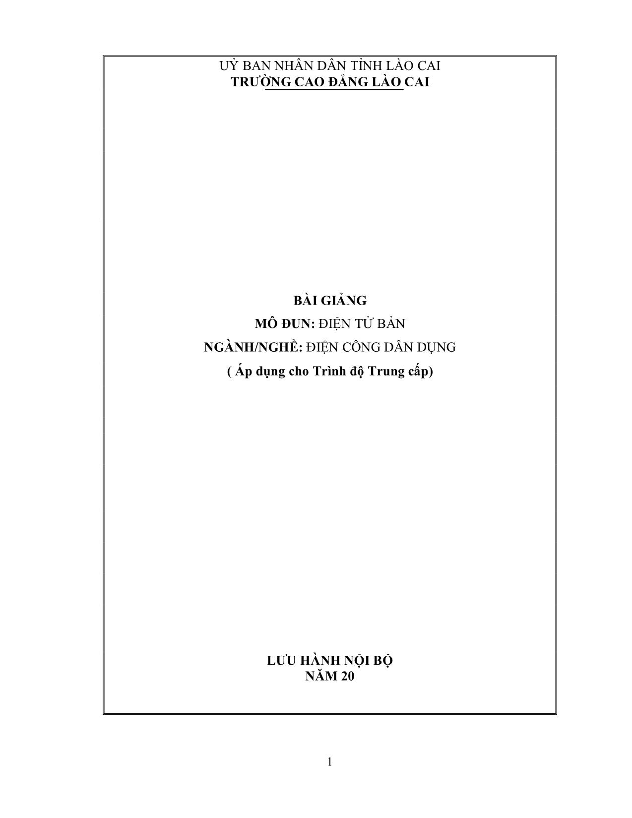 Bài giảng mô đun Điện tử bản trang 1