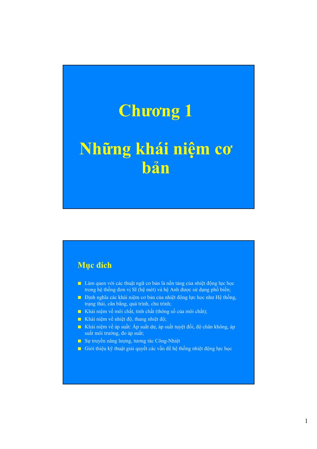 Bài giảng Kỹ thuật nhiệt - Chương 1: Những khái niệm cơ bản trang 1