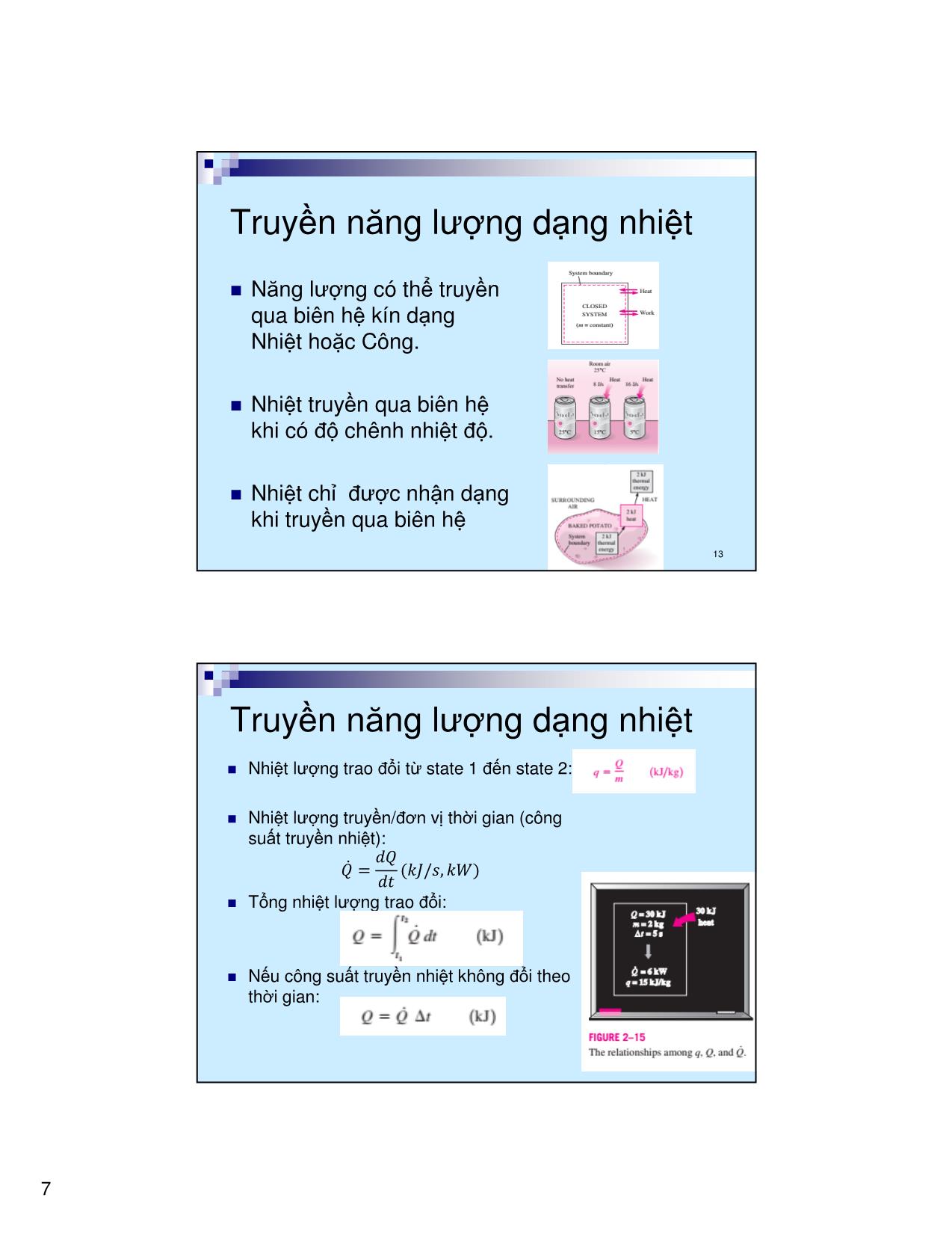 Bài giảng Kỹ thuật nhiệt - Chương 2: Năng lượng - Phần A: Bảo toàn năng lượng (Định luật nhiệt động học 1) trang 7