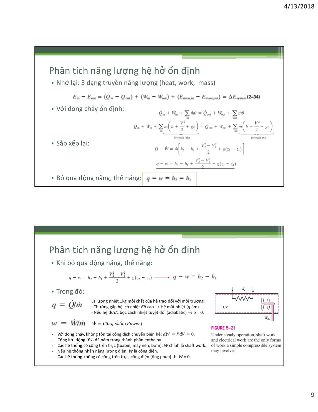 Bài giảng Kỹ thuật nhiệt - Chapter 5: Mass & Energy analysis of control volume (Bảo toàn năng lượng hệ hở) - Lê Văn Điểm trang 10