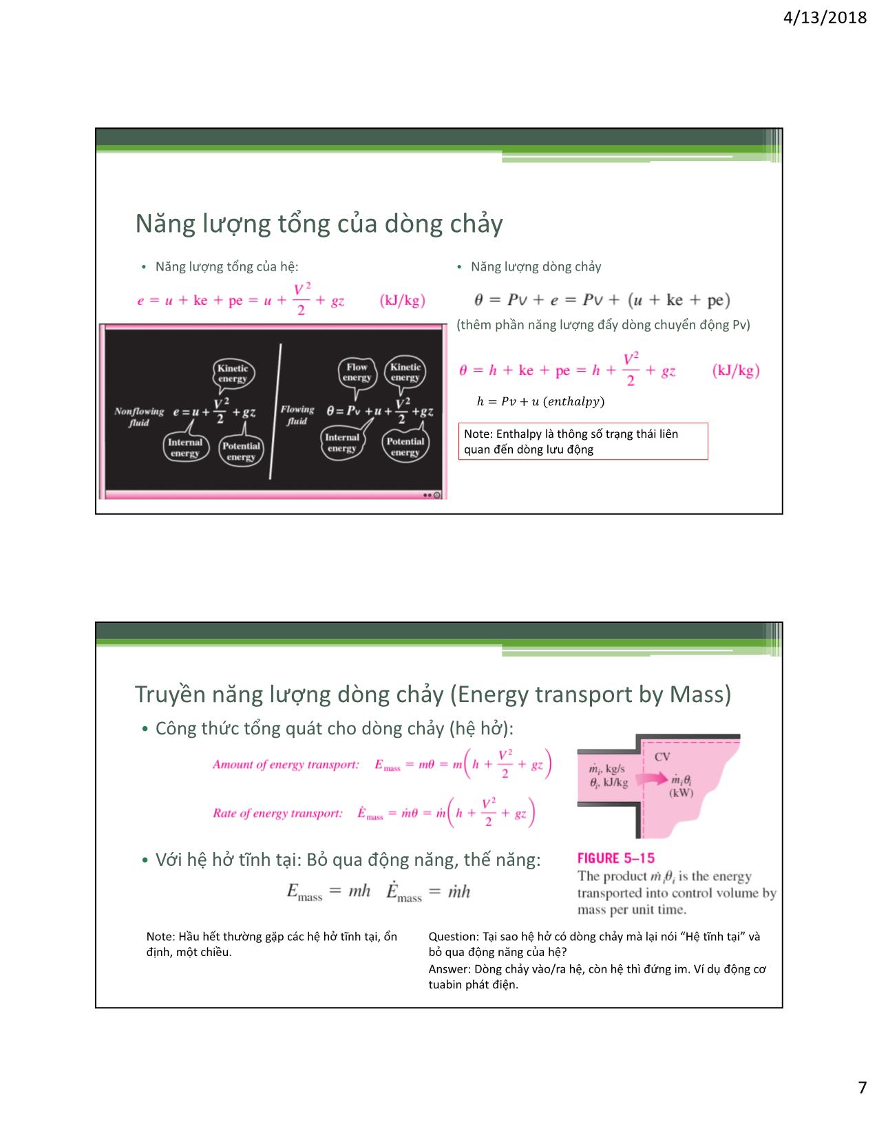 Bài giảng Kỹ thuật nhiệt - Chapter 5: Mass & Energy analysis of control volume (Bảo toàn năng lượng hệ hở) - Lê Văn Điểm trang 8