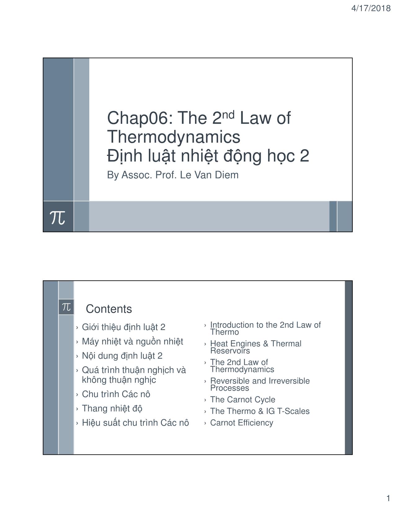 Bài giảng Kỹ thuật nhiệt - Chapter 6: The 2nd Law of Thermodynamics (Định luật nhiệt động học 2) - Lê Văn Điểm trang 1