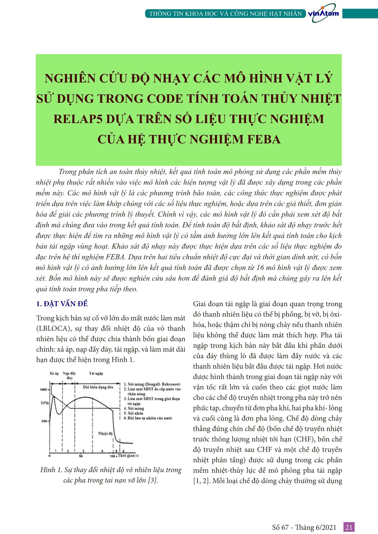 Nghiên cứu độ nhạy các mô hình vật lý sử dụng trong code tính toán thủy nhiệt relap5 dựa trên số liệu thực nghiệm của hệ thực nghiệm FEBA trang 1