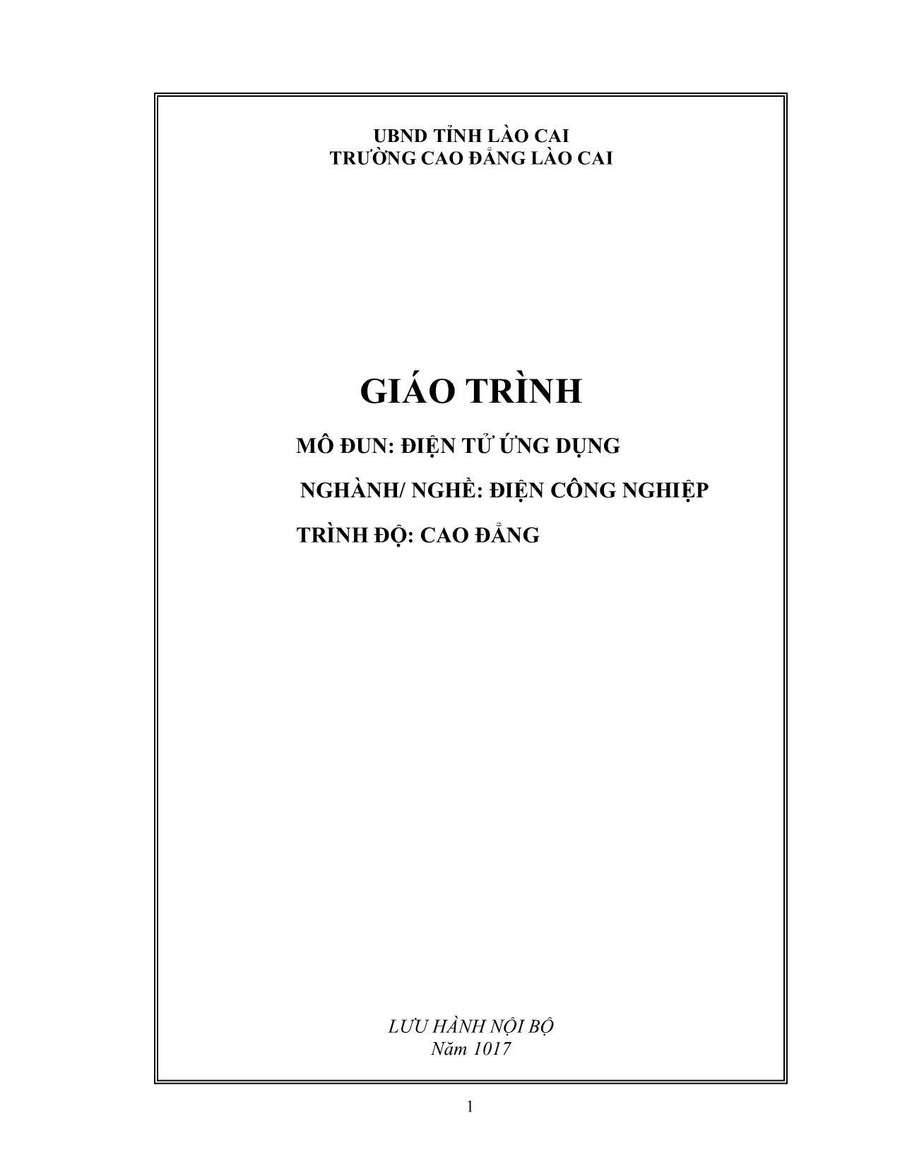 Giáo trình mô đun Điện tử ứng dụng - Nghề: Điện công nghiệp trang 1