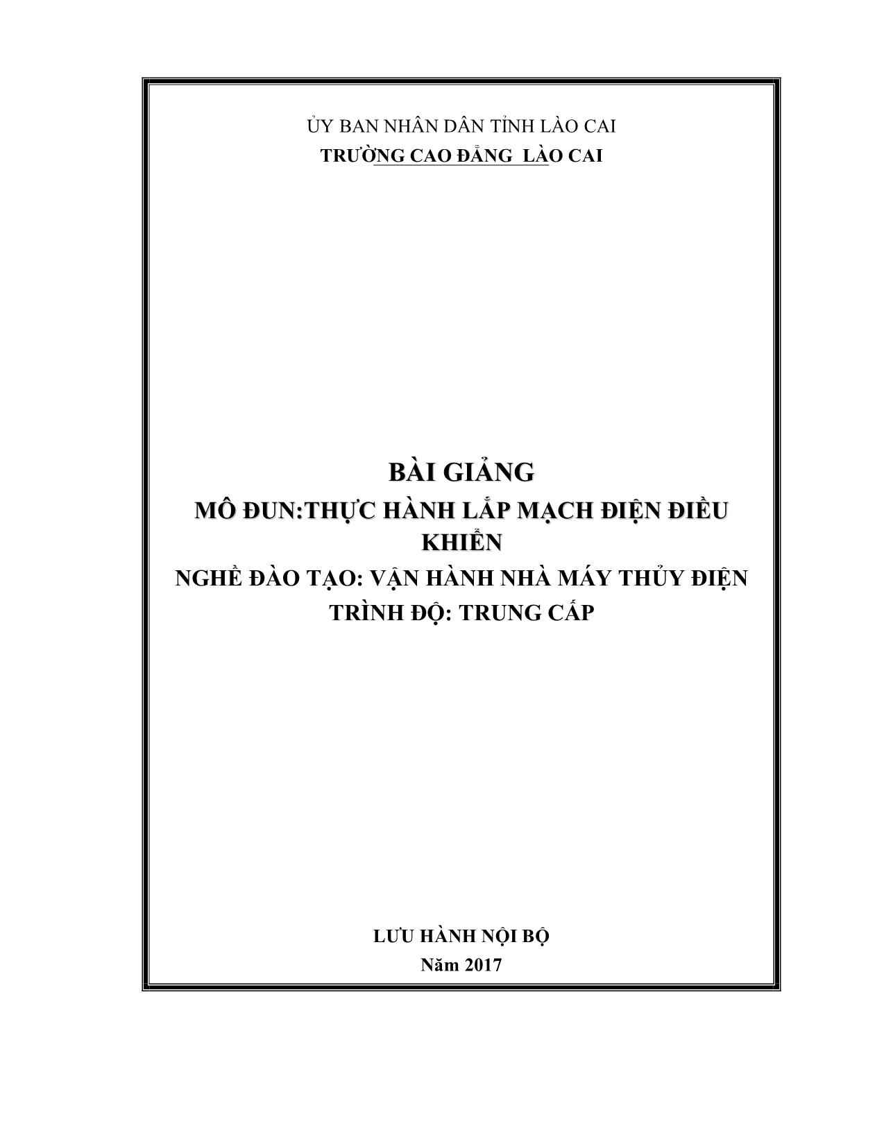 Bài giảng mô đun Thực hành lắp mạch điện điều khiển trang 1