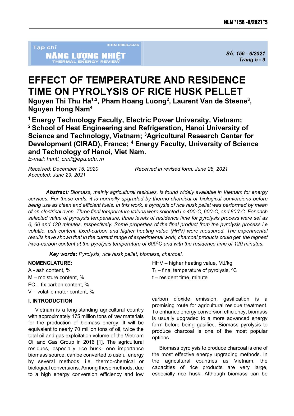 Effect of temperature and residence time on pyrolysis of rice husk pellet trang 1