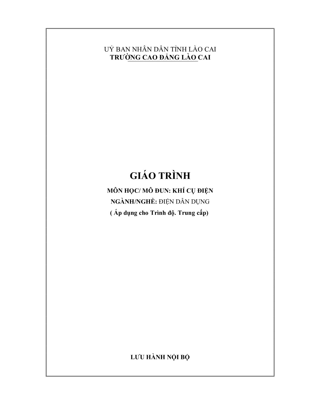 Giáo trình Khí cụ điện - Nghề: Điện dân dụng trang 1