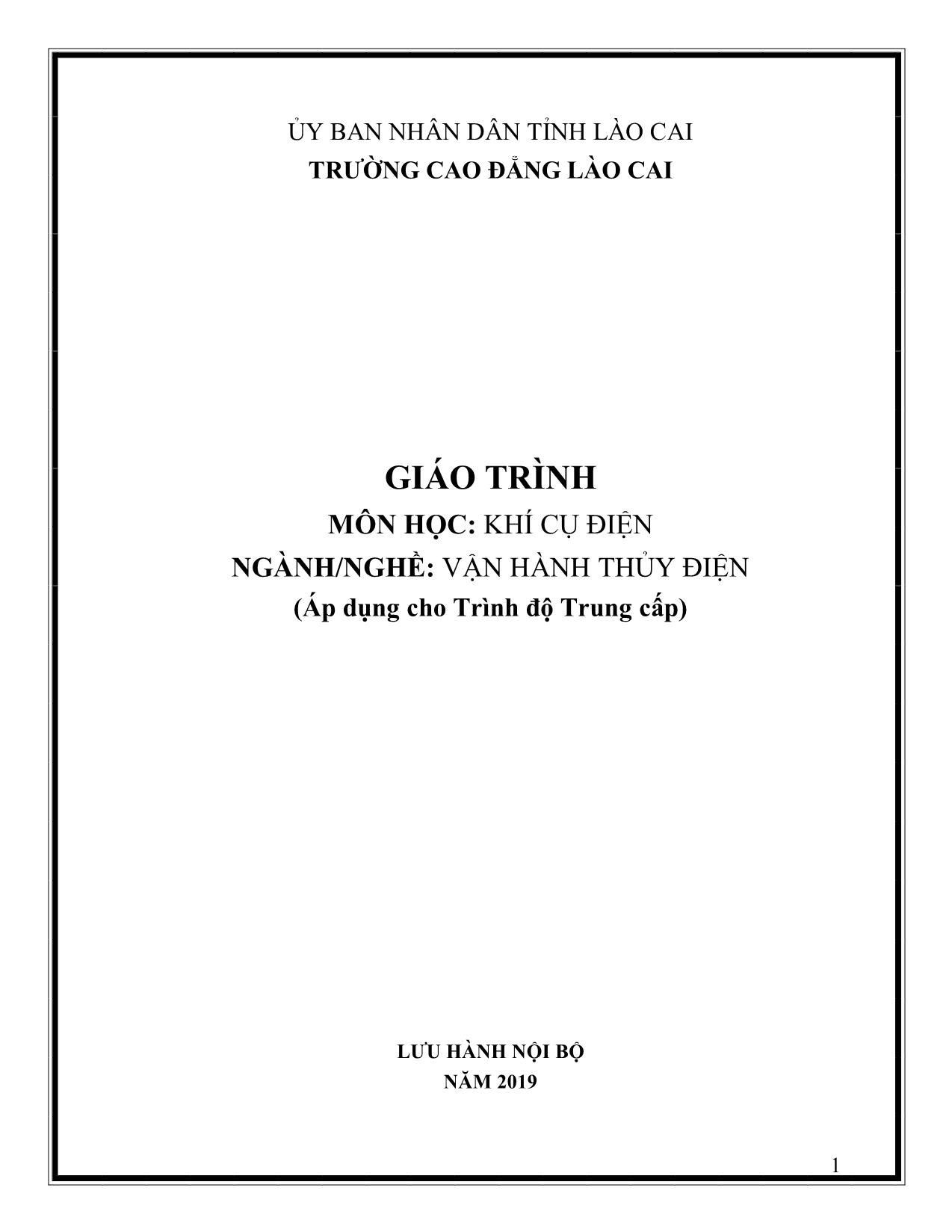 Giáo trình Khí cụ điện - Nghề: Vận hành thủy điện trang 1