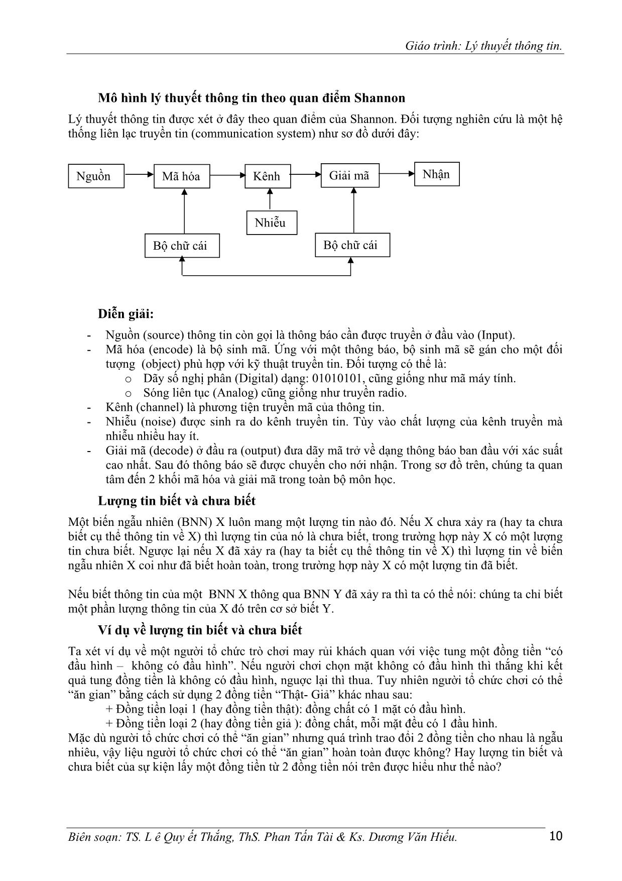 Giáo trình Lý thuyết thông tin trang 10