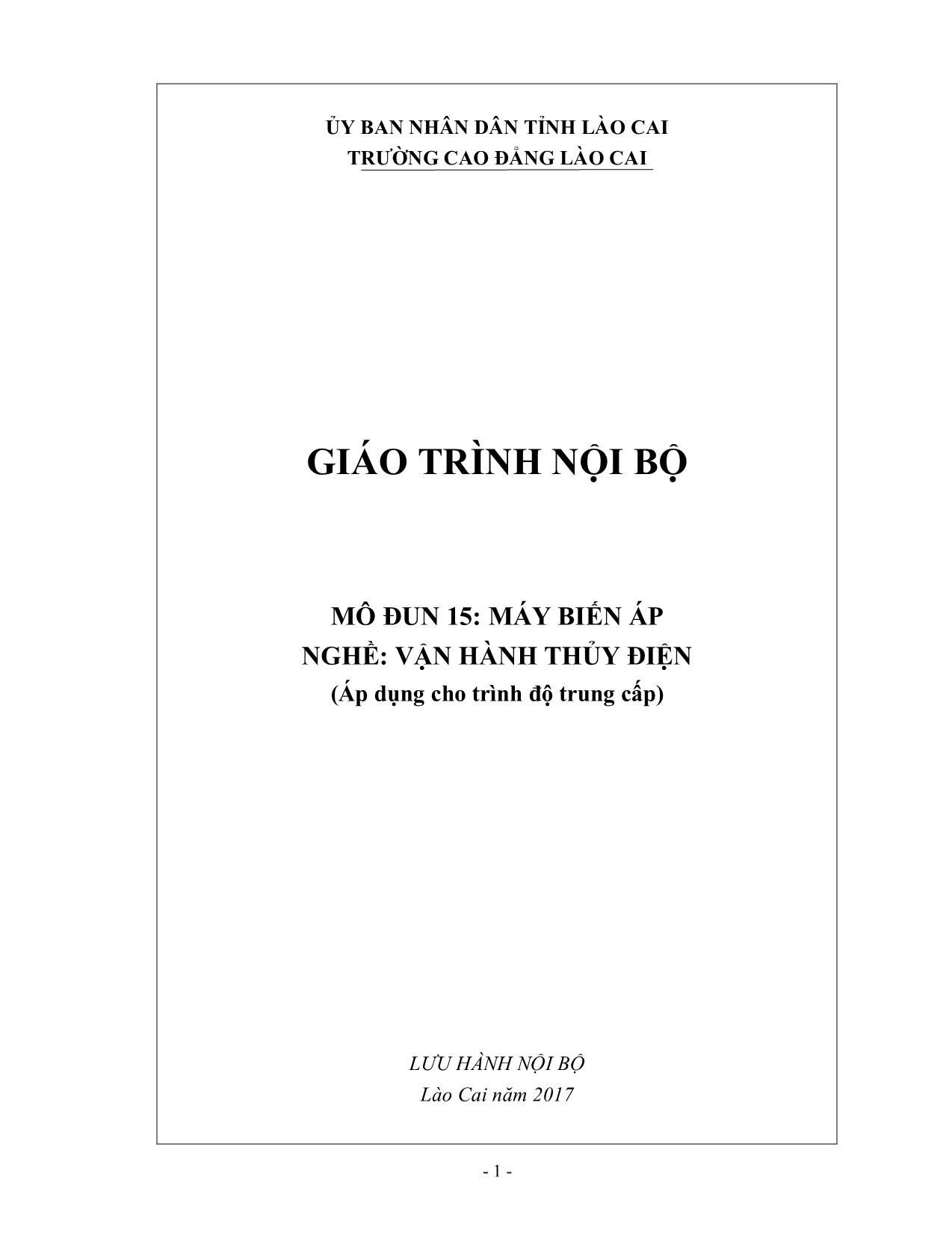 Giáo trình mô đun Máy biến áp - Nghề: Vận hành thủy điện trang 1