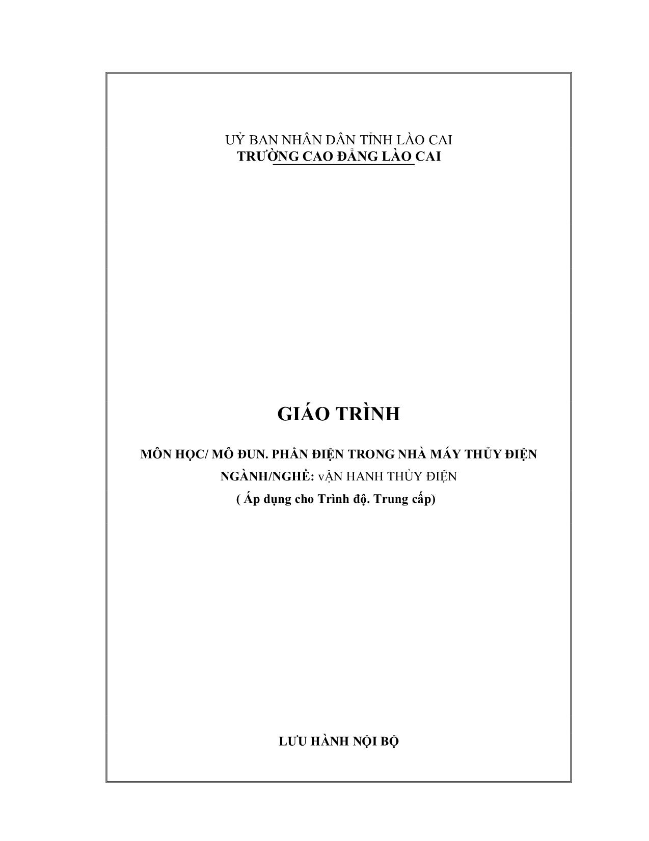 Giáo trình Phần điện trong nhà máy thủy điện trang 1