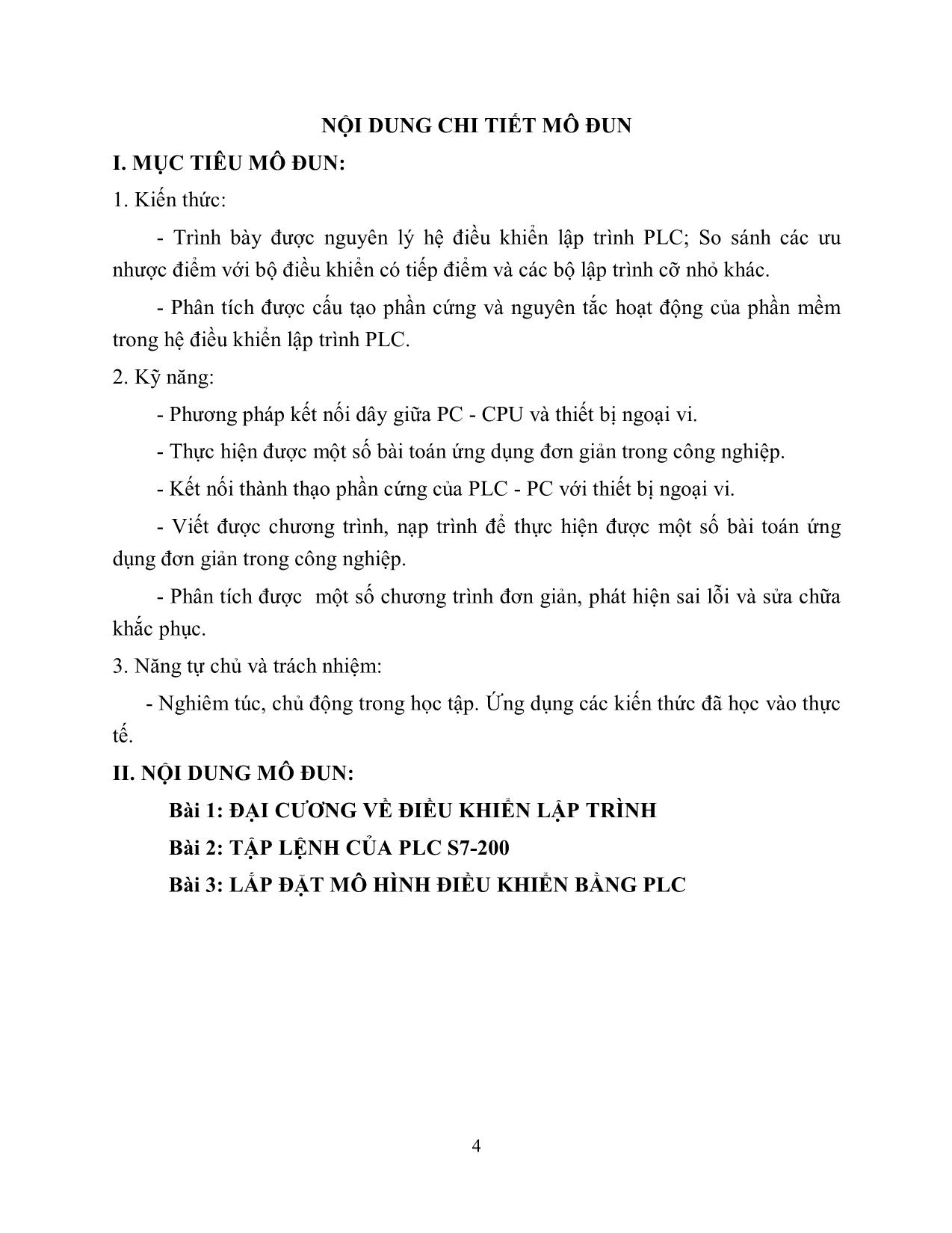 Giáo trình mô đun PLC cơ bản - Nghề: Vận hành thủy điện trang 4