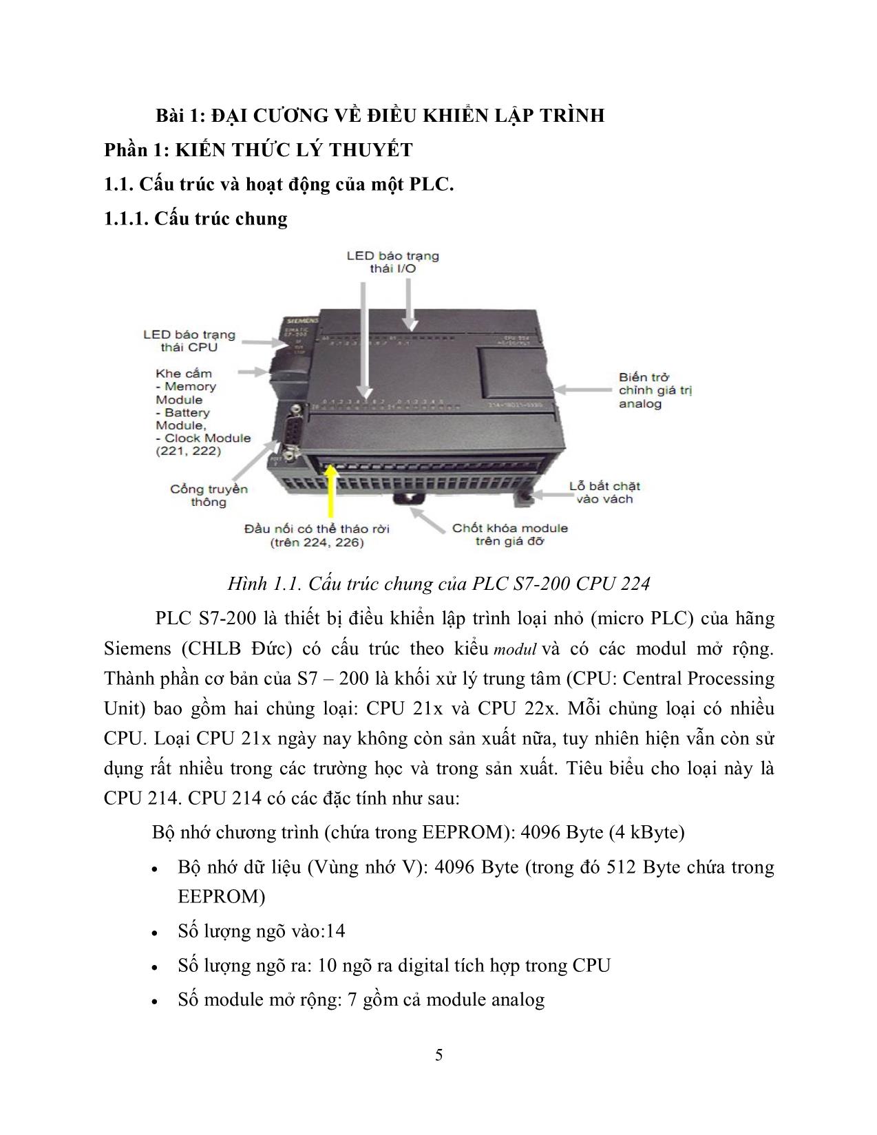 Giáo trình mô đun PLC cơ bản - Nghề: Vận hành thủy điện trang 5