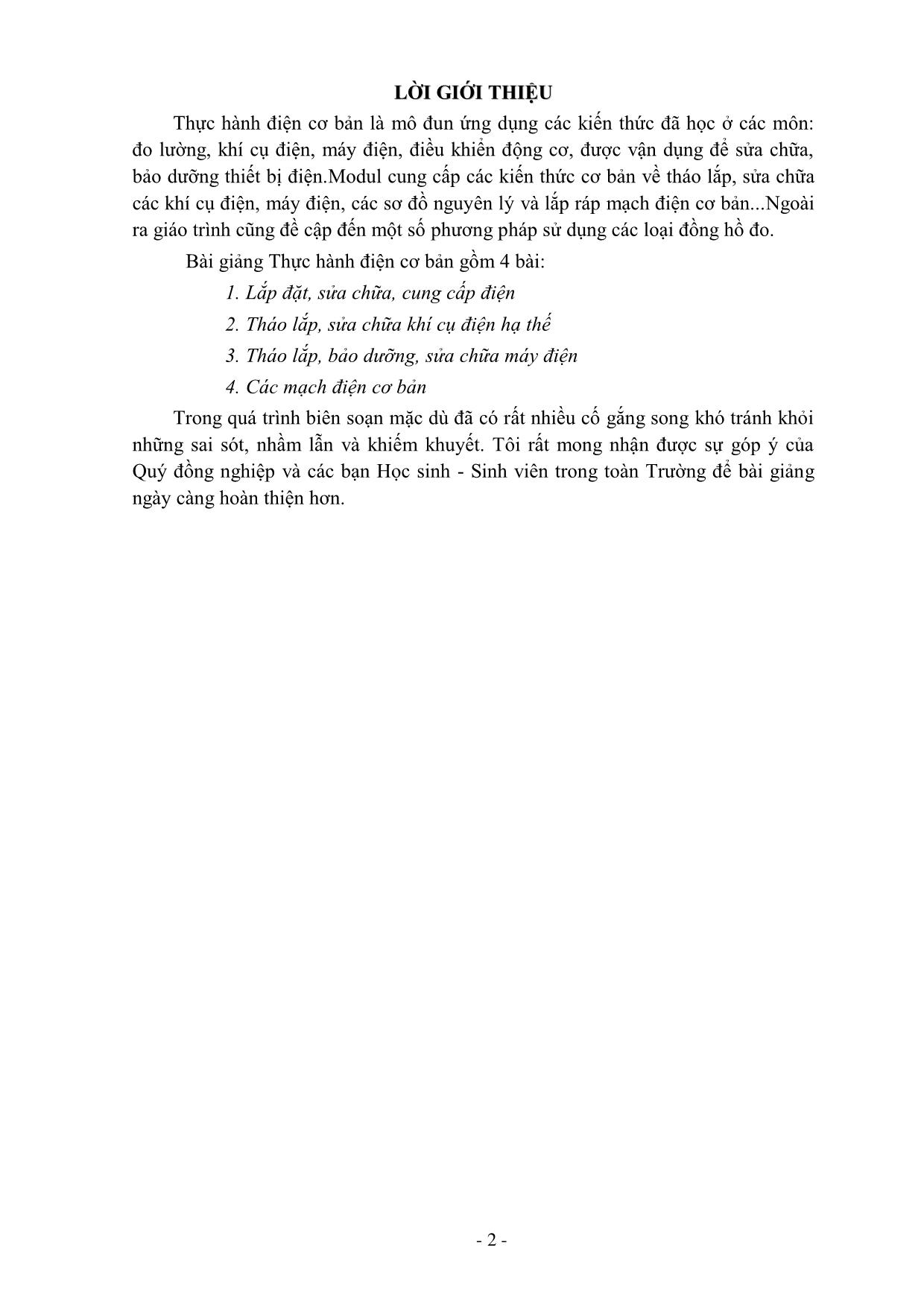 Giáo trình Thực hành điện cơ bản (Mới) trang 2