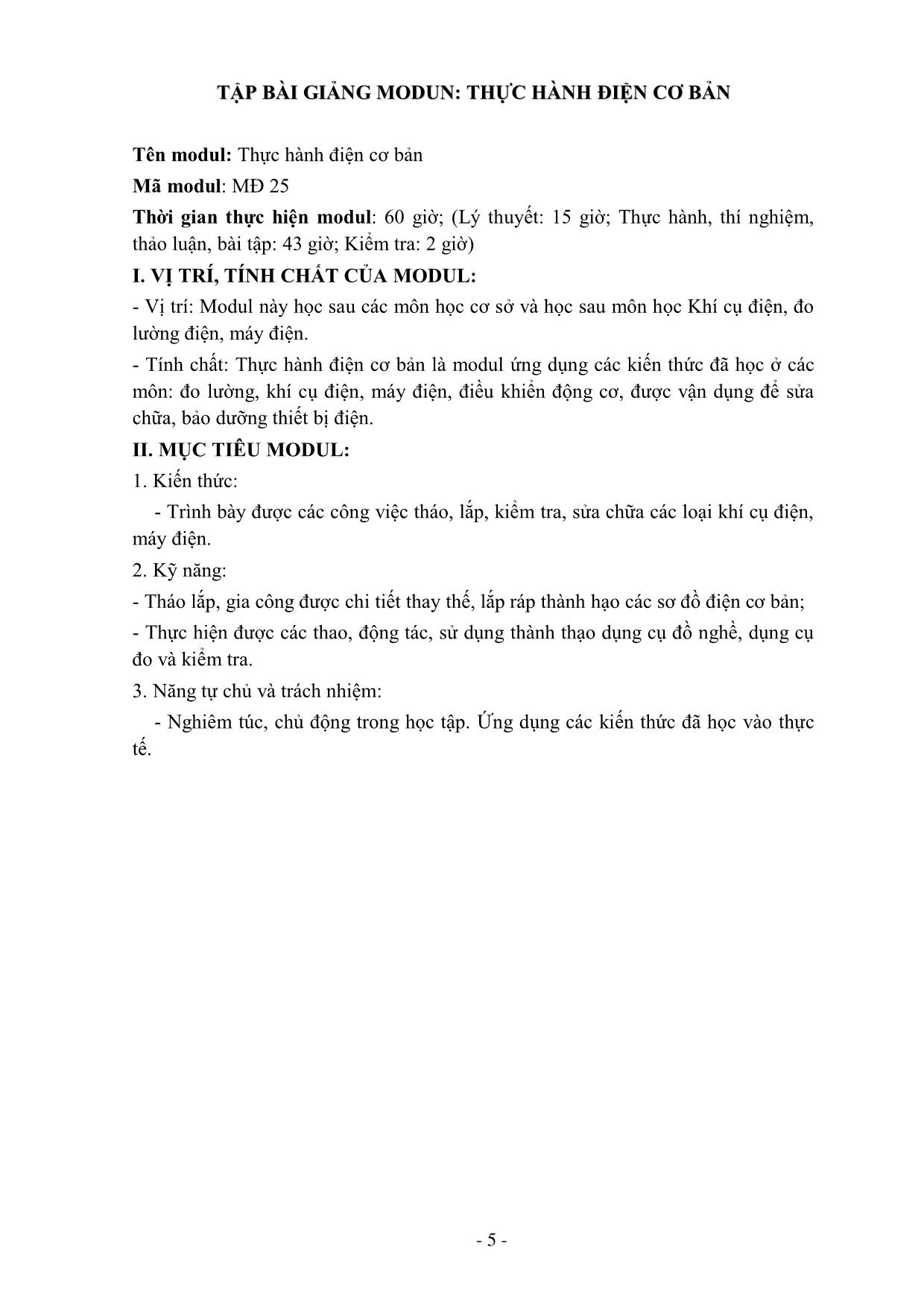 Giáo trình Thực hành điện cơ bản (Mới) trang 5