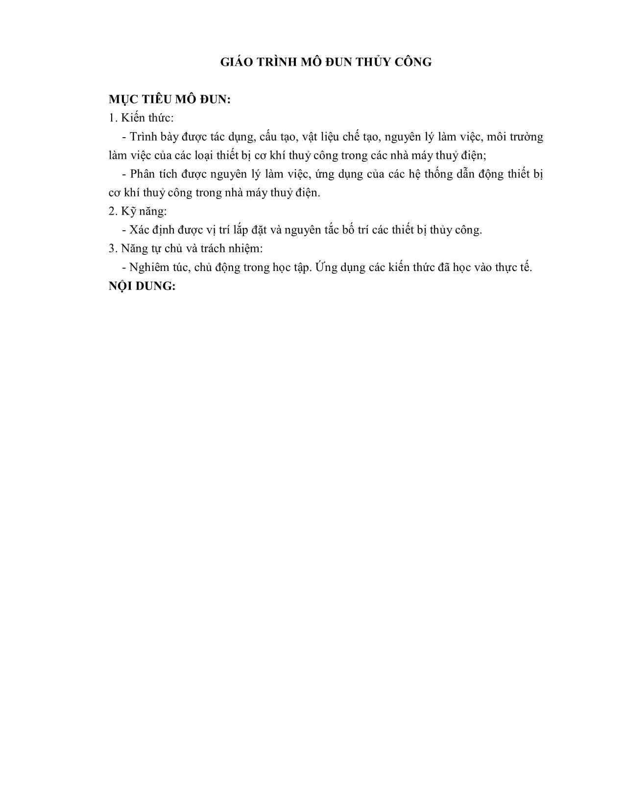 Giáo trình Thủy công - Nghề: Vận hành thủy điện trang 5