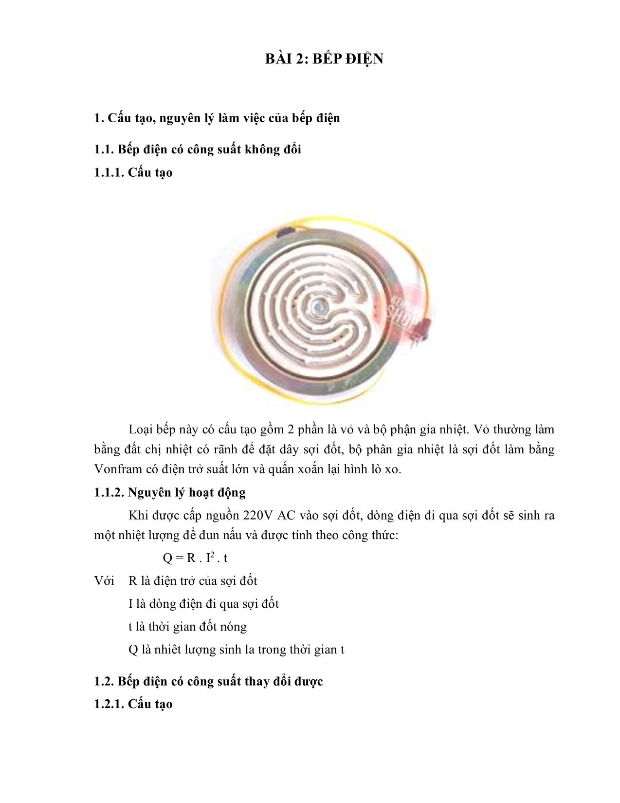 Bài giảng mô đun Thiết bị nhiệt gia dụng (Mới) trang 10