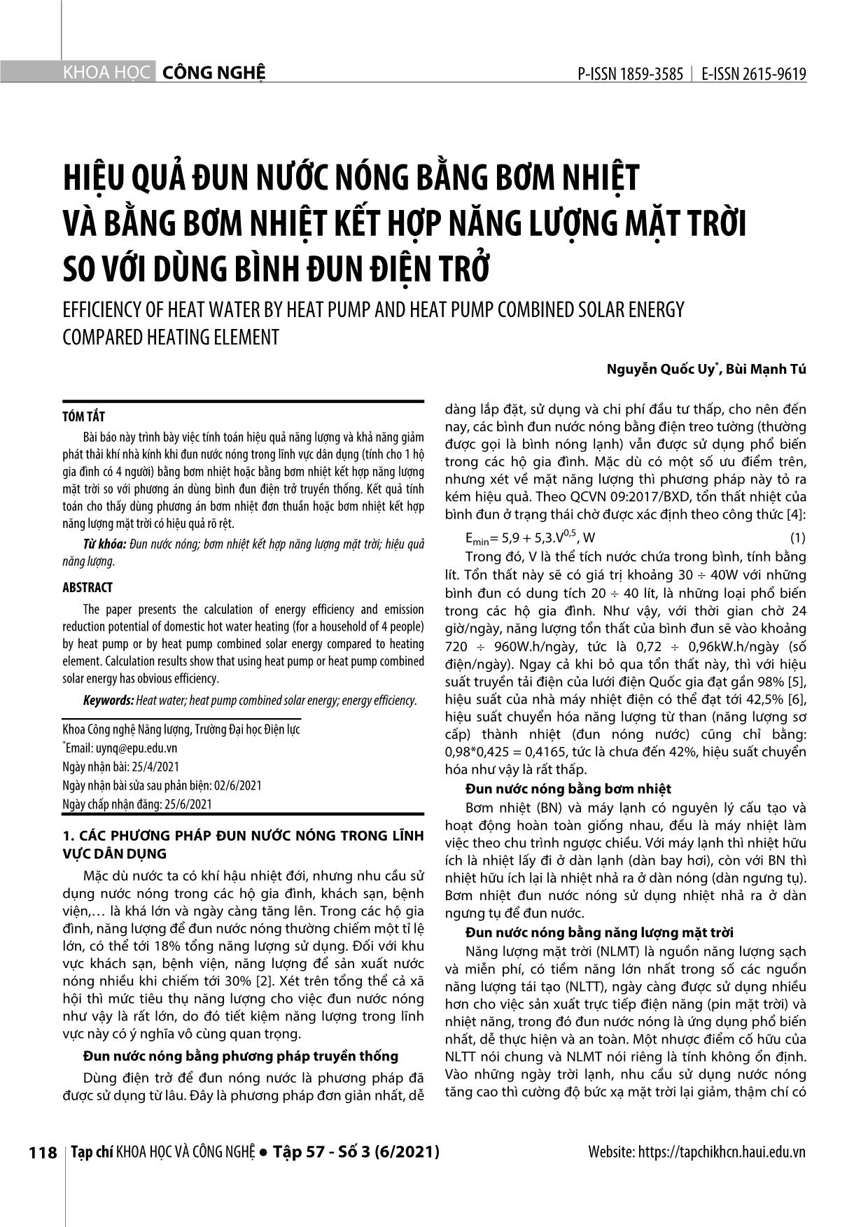 Hiệu quả đun nước nóng bằng bơm nhiệt và bằng bơm nhiệt kết hợp năng lượng mặt trời so với dùng bình đun điện trở trang 1