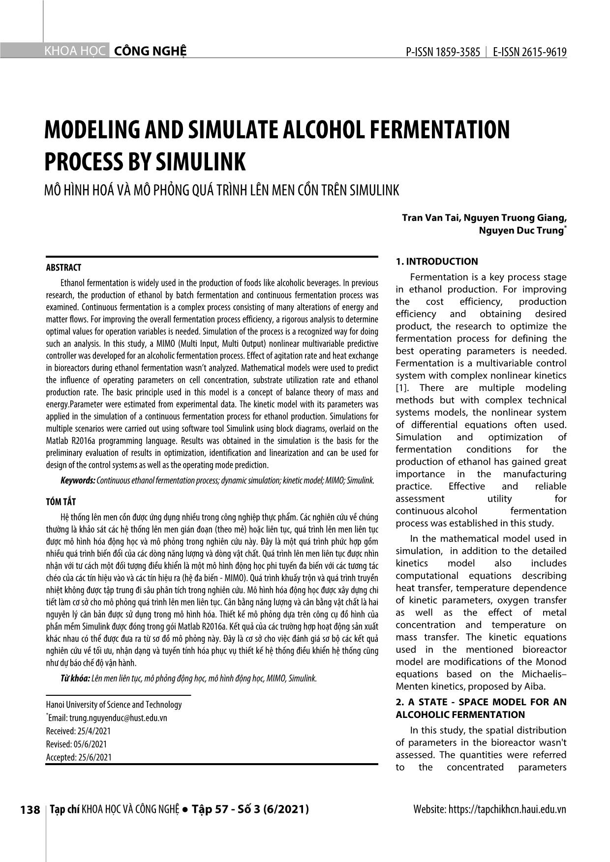 Modeling and simulate alcohol fermentation process by simulink trang 1
